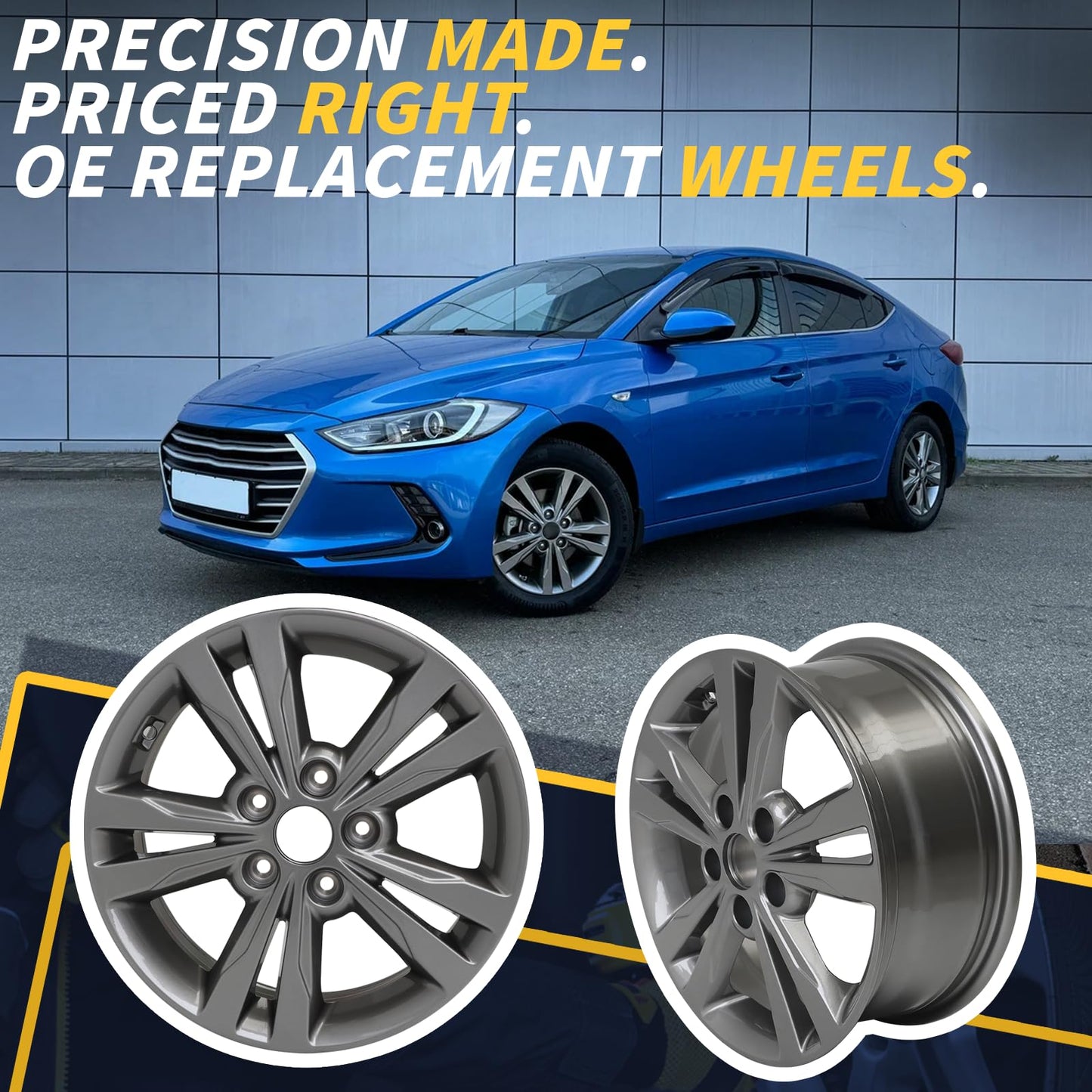 LUNEGUE New 16x6.5" 16 Inch Aluminum Alloy Wheel Rim Fits for Hyundai Elantra 2017 2018, ALY70902U30N, 16" Replacement Rim