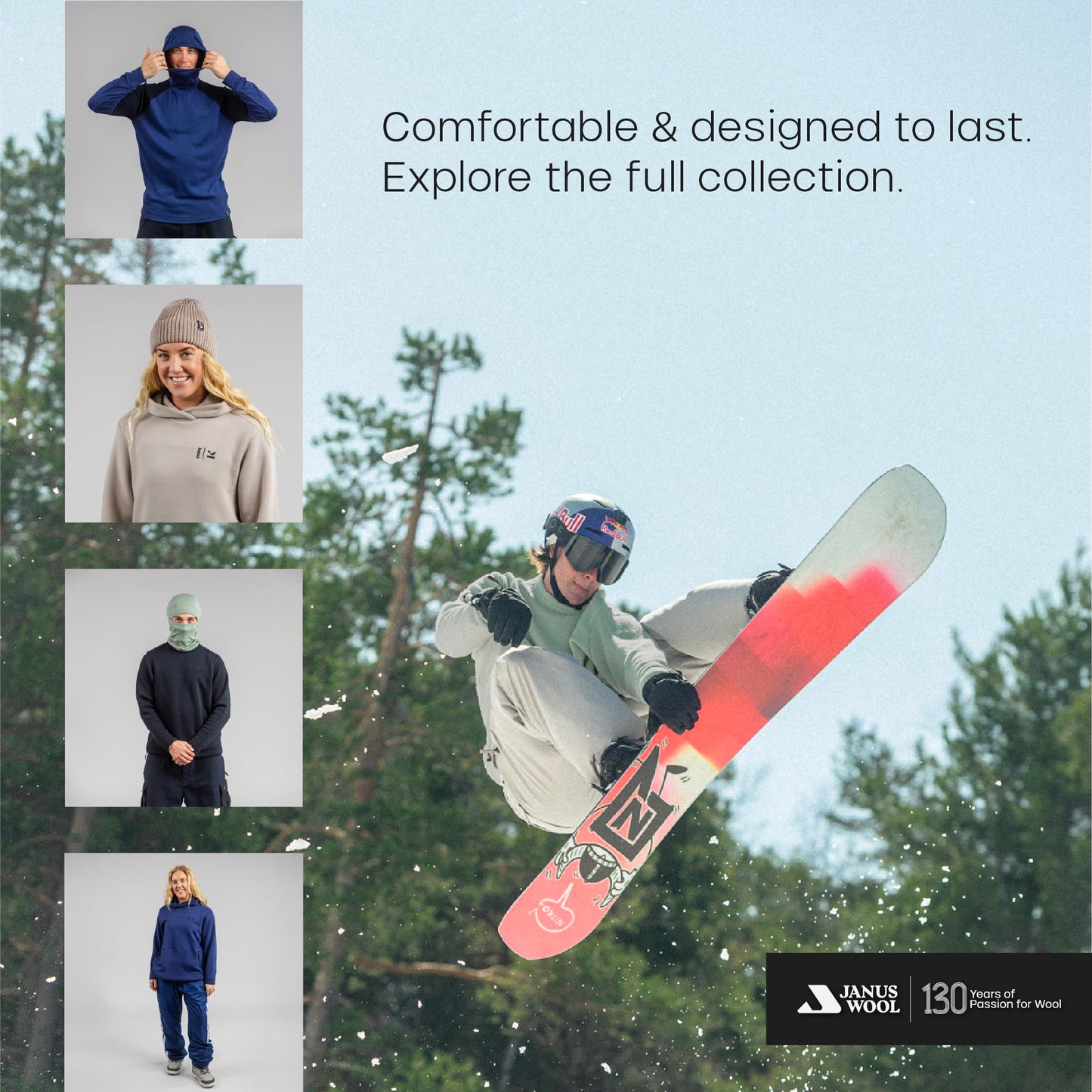 Janus Wool Kleveland Merino Base Layer - 100% Wool Fleece Hooded Sweatshirt - Men, Women, Teens - Winter Snowboarding Pullover - Brushed Interior - Under Helmet Warmth & Protection - Large Blue