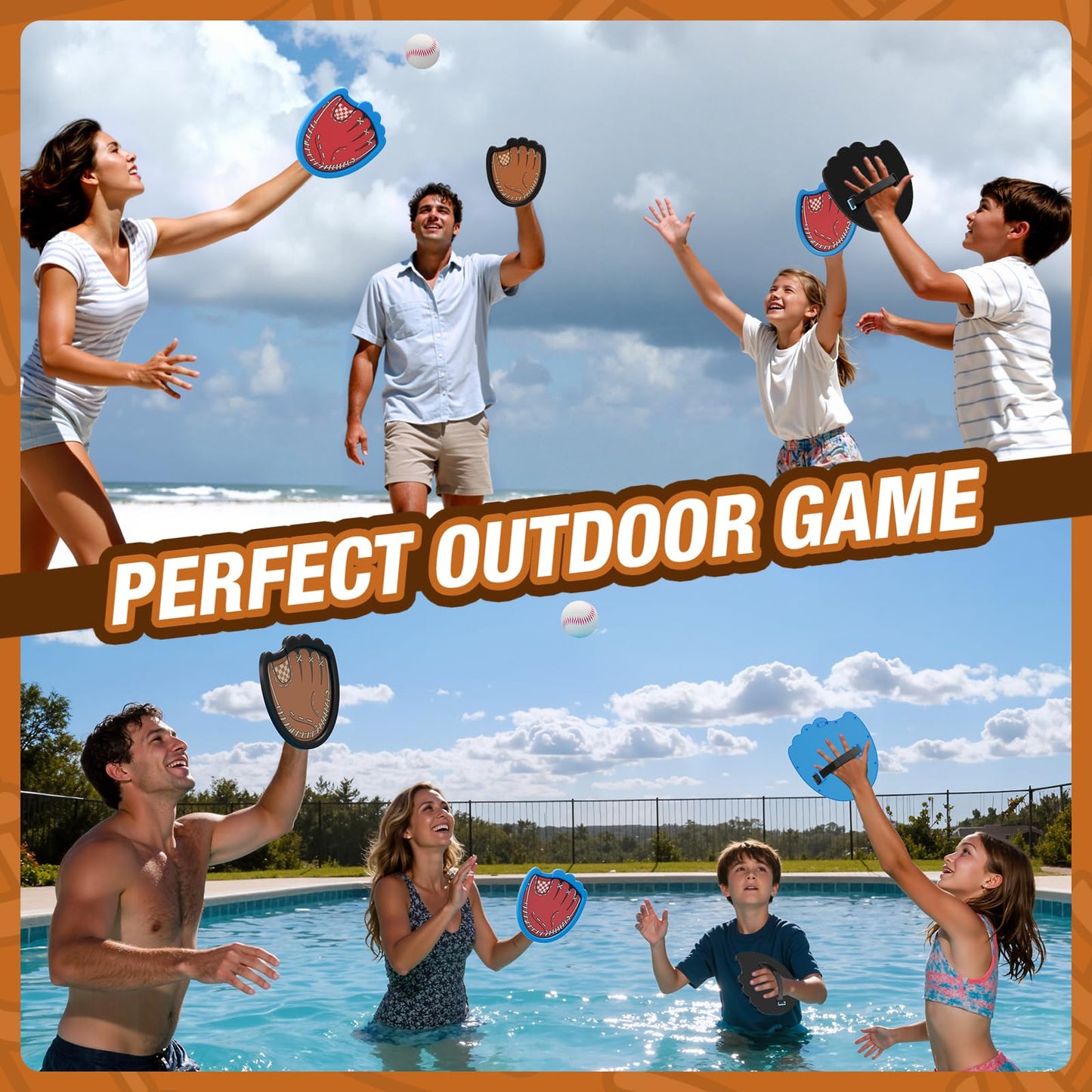 HYES Toss and Catch Ball Game, Outdoor Toys for Kids, Beach Pool Yard Games for Teens & Family, Toddler Baseball Glove Birthday Gifts for 3 4 5 6 7 8+ Year Old Boys & Girls (4 Paddles & 6 Balls)