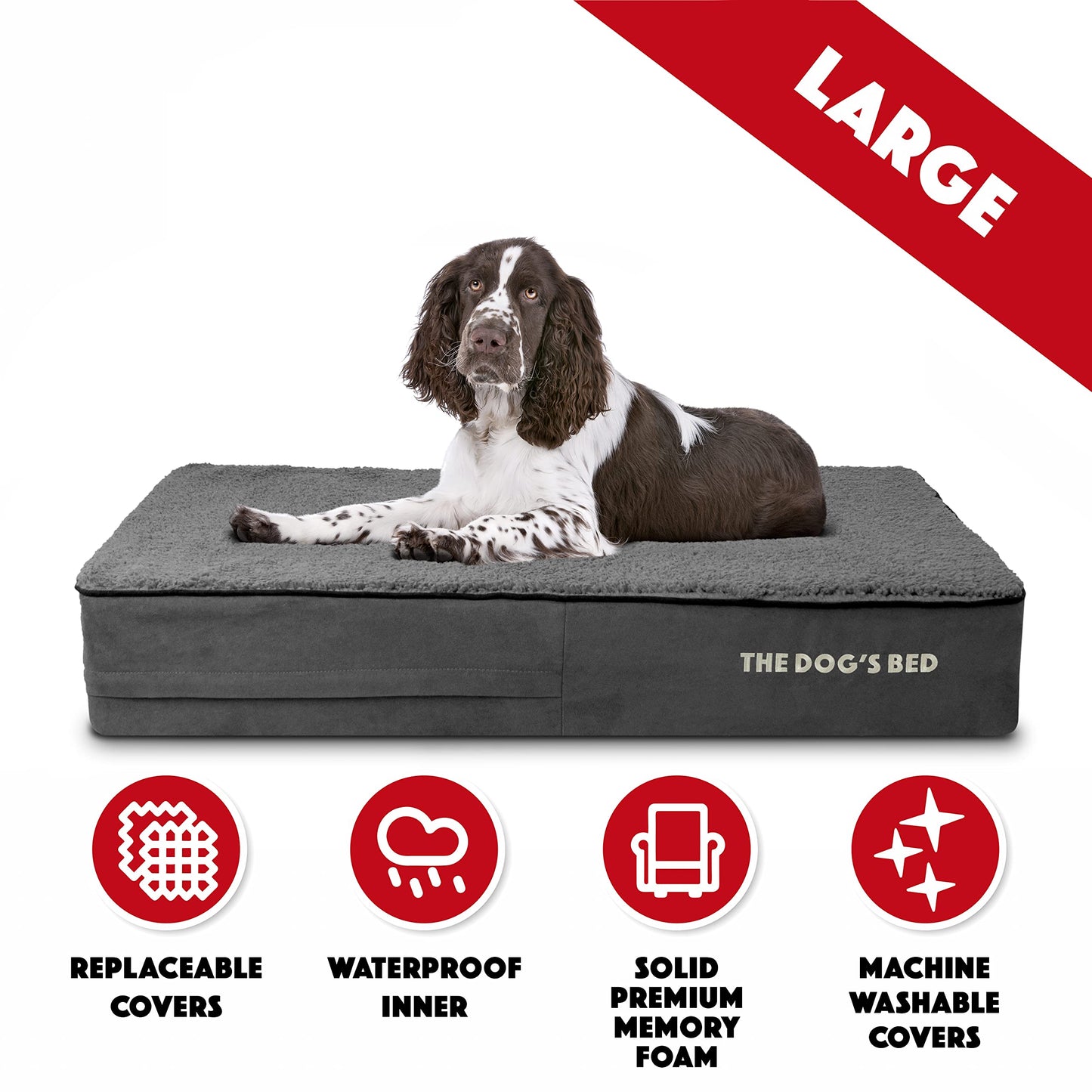 The Dog’s Bed Orthopedic Memory Foam Dog Bed Mattress, Plush Fabric, Grey Plush, Large, 6-Inch