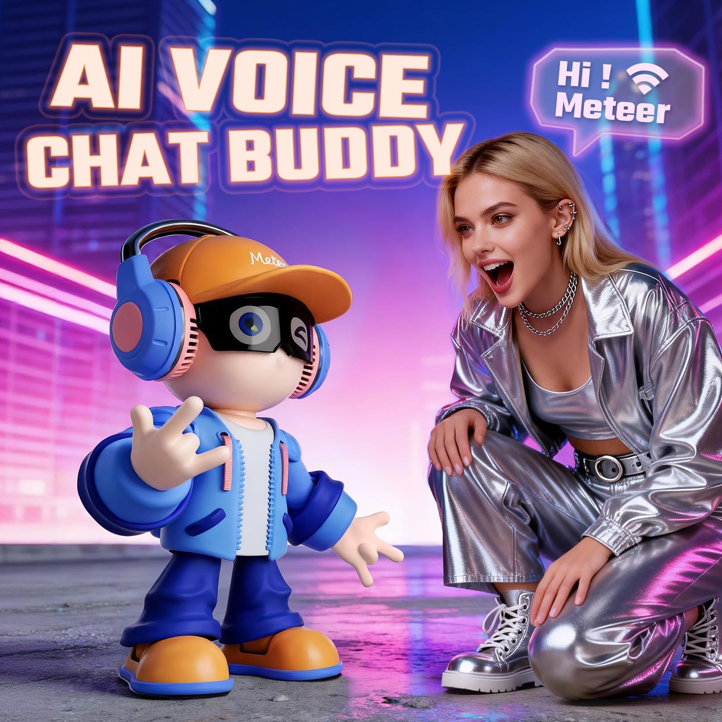 Meteer AI Interactive Robot Pet Toys | Voice Chat, Auto Music Recognition and Dancing | Bluetooth & App Controlled | Birthday, Christmas, Party Gifts for Kids Age 3+