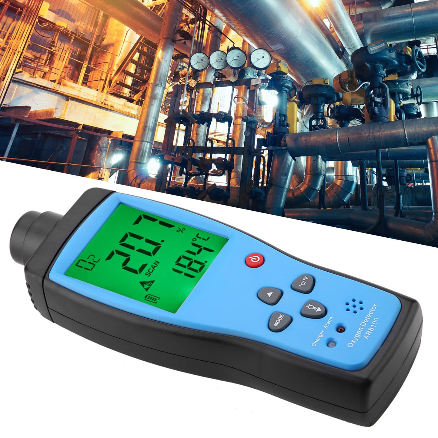 AR8100 Handheld Oxygen Detector, Oxygen O2 Detector Analyzer Rechargeable O2 Meter with LCD Backlit Display Portable Oxygen Purity Detector Inspector for Outdoor, Home, Industry