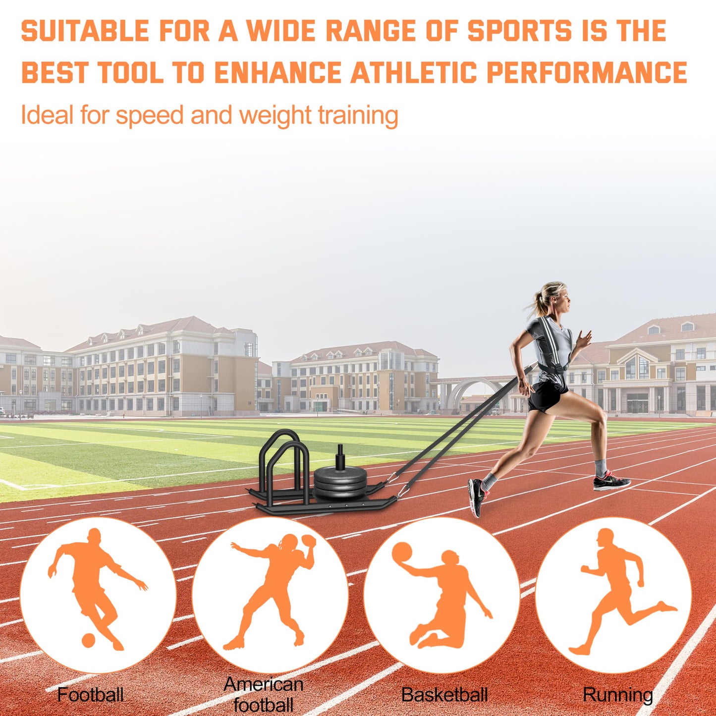 Weight Sled for Training, Heavy Duty 500 LBS Pull Push Sled for Outdoor, Indoor, Football, Durable Steel Weighted Sled, Compatible with 1" & 2" Weight Plate, Frame with Adjustable Reflective Stripe Vest