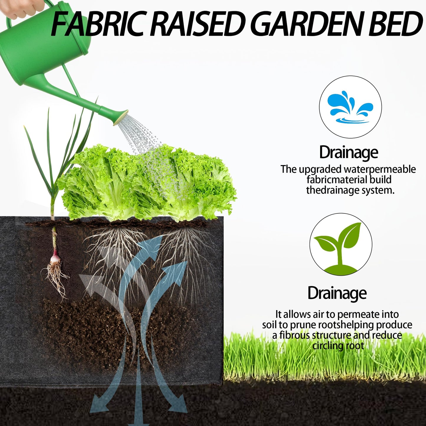 FVOTNW 2-Pack 2 Grids Fabric 10 Gallon Grow Bags, 2x1x1ft Thickened 400G Nonwoven Fabric Raised Garden Beds with Handles - Indoor Outdoor Planters for Vegetables, Herbs, Flowers
