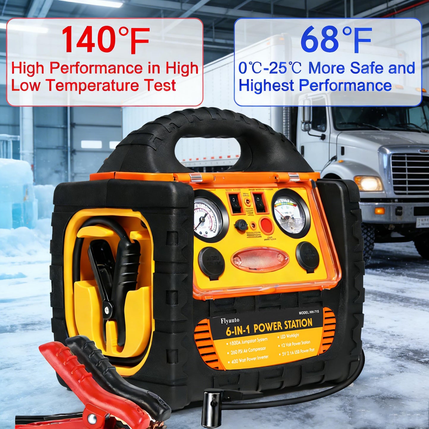 6 in 1 Jump Starter with Air Compressor 150 PSI Tire Inflator,Upgraded 1800A Peak 12V Portable Car Battery Jump Starter,400 Watt Inverter Power Station with AC/DC/USB Outlets (8.0L Gas/6L Diesel)