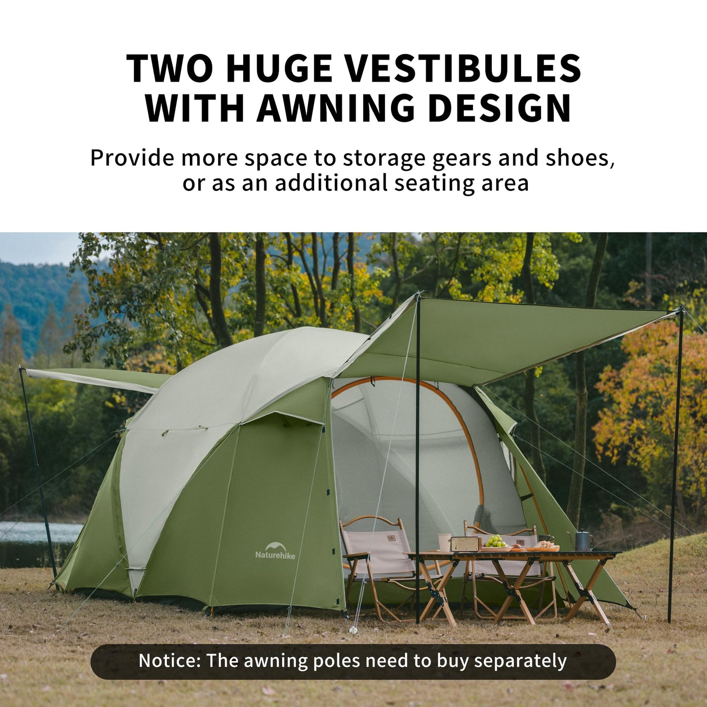 Naturehike KOTA 4-6 Person Camping Tent, Double Layer Waterproof 4 Person 6 Person Tents for Camping, Large and Tall Family Tent with Vestibules
