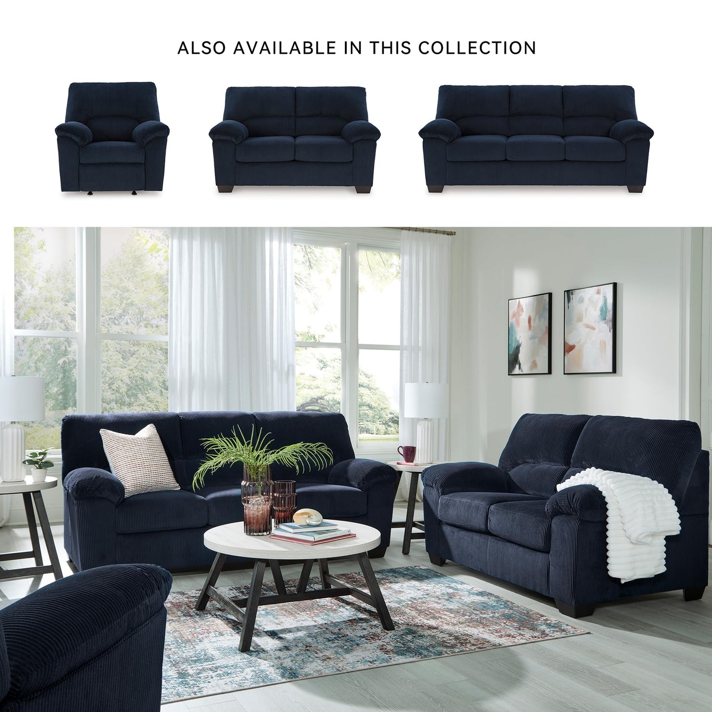 Signature Design by Ashley SimpleJoy Contemporary Loveseat for Living Room, Blue