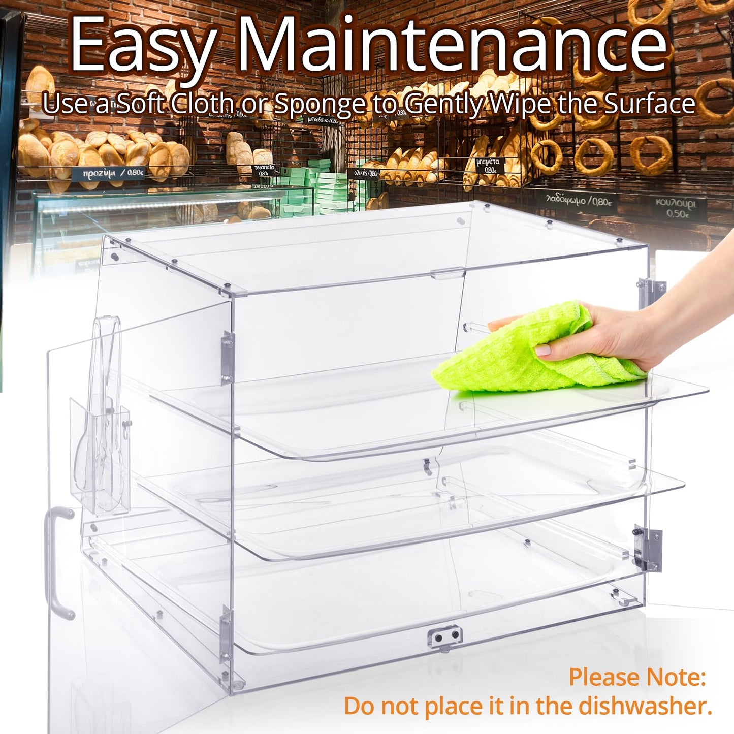 Old Canal Bakery Display Case, Pastry Display Case Countertop 3 Tier Tray, Acrylic Clear Boxes for Bread Pastry Desserts Food Cookie, Display Cabinet Box for Baking Enthusiasts, 20.86 x 17.3 x 16.5 in