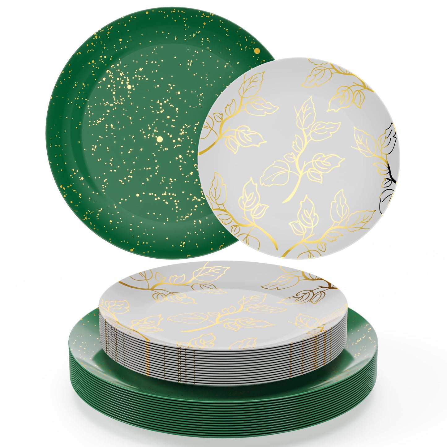 Trendables Christmas Plates Disposable Heavy Duty 40 Pcs Christmas Dinnerware Set Green Plates Disposable Includes 20 10" Green Dinner Plate & 20 8" Dessert Plate For Holiday And Party Supplies