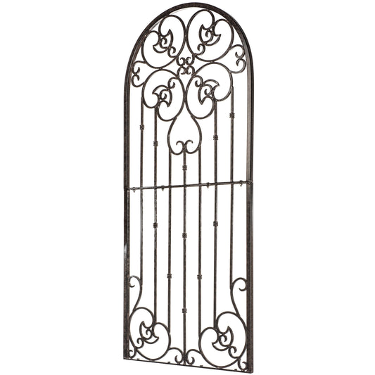 H Potter 72” Heavy Duty Garden Trellis – 60 lb Solid Iron Scrollwork Panel, 1” Metal Frame with Ground & Stabilizing Stakes (Charcoal Brown)