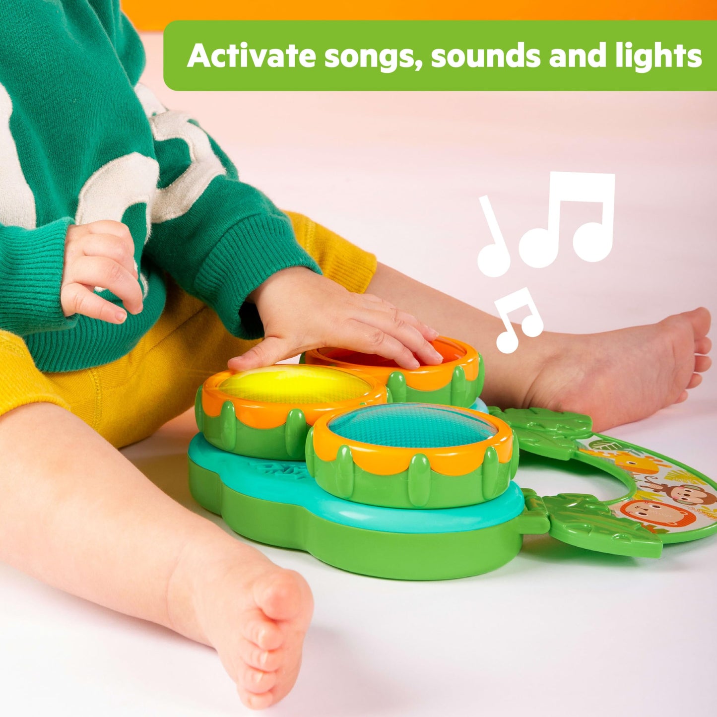 Bright Starts Safari Sounds Gift Set, 2-PK Baby Toys for On The Go, Musical Drum Toy and Car Keys Toy with Car Sounds, Unisex Jungle Theme, 3-6 Months and Up