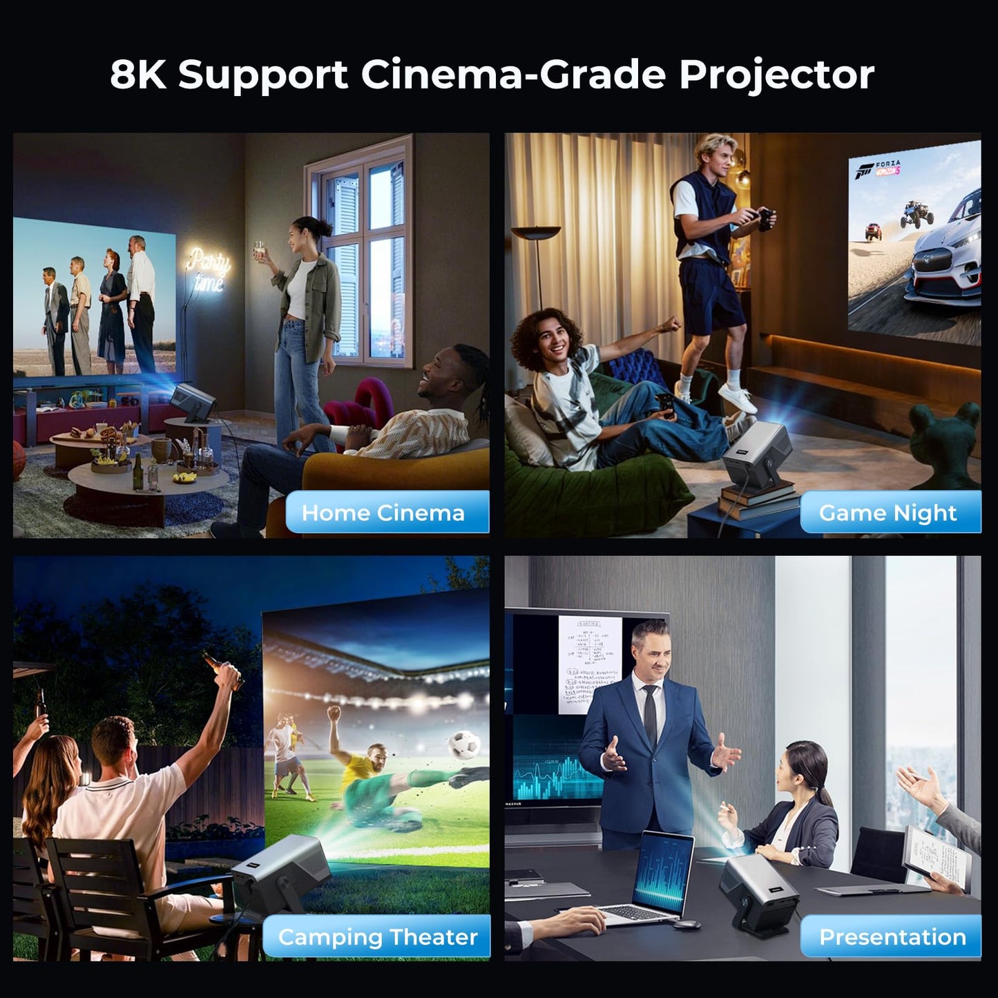 [Native 1080P/4k 8k Input/2000 ANSI/AI Vision] UHD Projector with Android 14 OS Smart Video Projector Compatible with Netflix YouTube Dolby Atmos AI Auto Focus & Keystone & Obstacle Avoidance