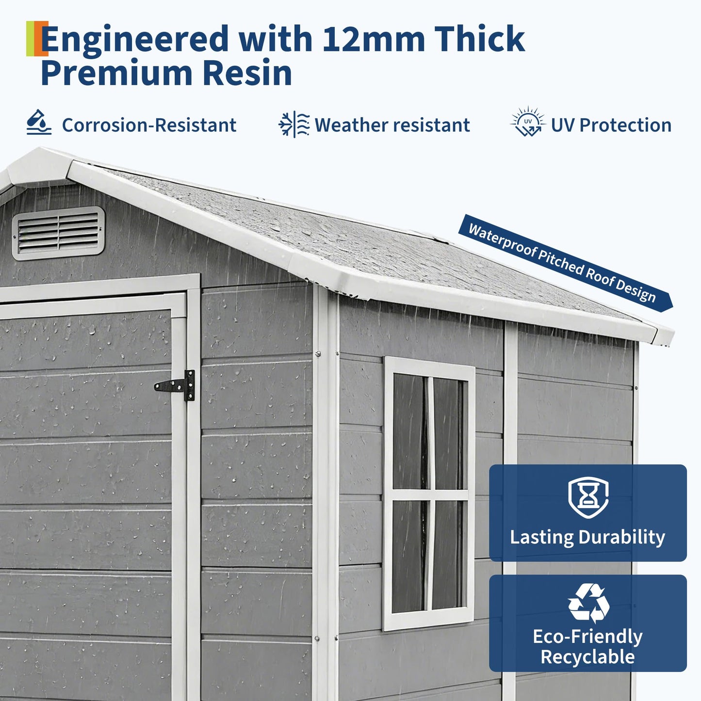 Plastic Outdoor Storage Shed with Floor & Window, 4x6 ft Resin Garden Shed for Patio, Lawn Mower, Bike & Tool, Waterproof Outdoor Storage with Lockable Door & 2 Vents & Sloped Roof for Backyard