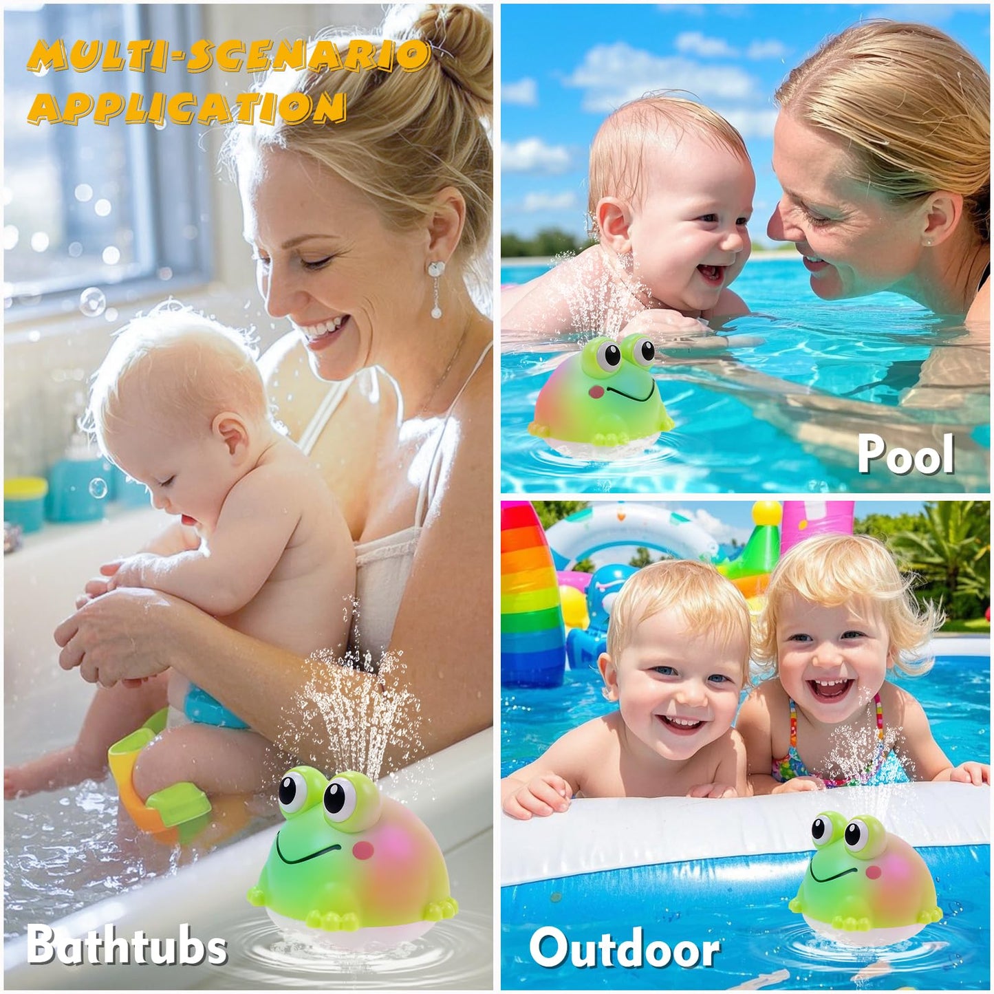ArtCredit Light Up Bath Toy Sprinkler for Babies, Rechargeable Bathtub Pool Water Toys Baby Gifts for Toddlers, Shower Essentials (Frog)