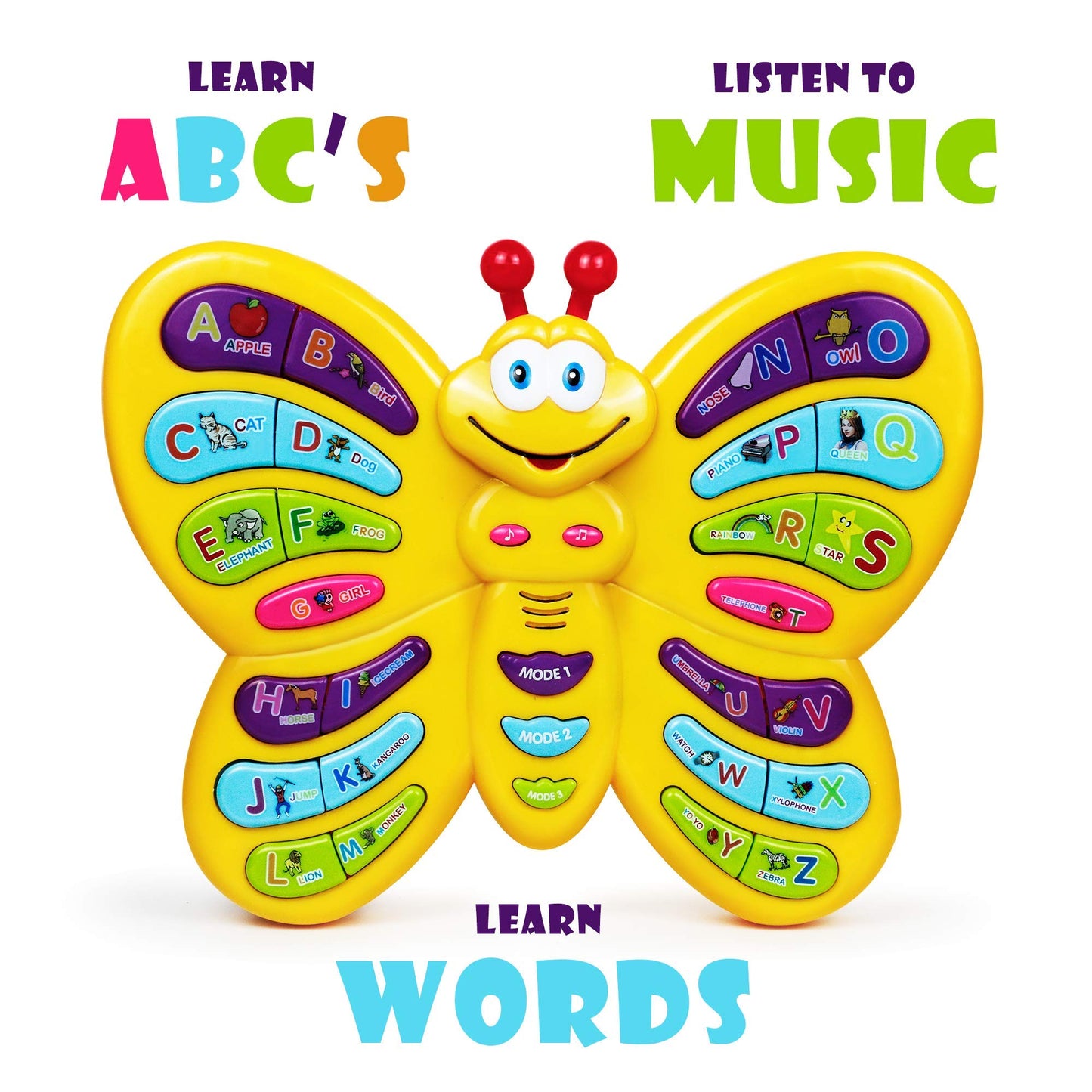 Preschool ABC Learning Toy, Interactive Educational Butterfly Toy for Toddlers, Animal Sounds & Music, Early Development See and Say Baby Toys for 3 Year Old Boys & Girls