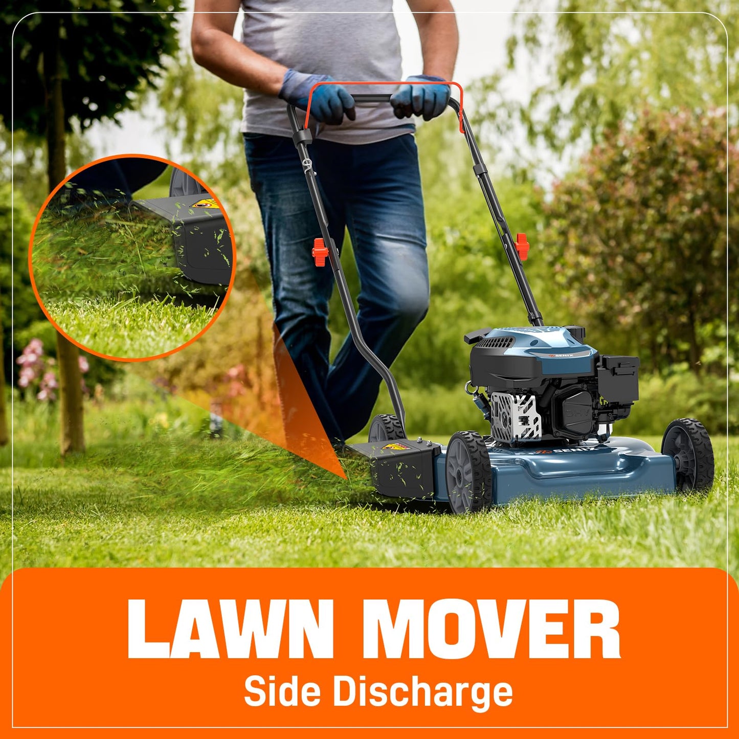 SENIX 20" Gas Lawn Mower, 144 cc Gas Powered Lawnmower, 4-Cycle Engine Walk-Behind Push Lawn Mowers, 3 Position Height Adjustment for Yard and Garden, cortadora de pasto