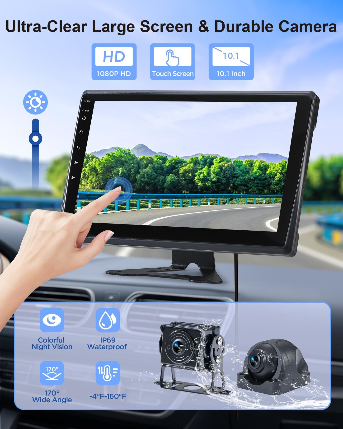 Venluna RV Backup Camera System with Carplay, Wired Security 1080P Cameras with 10.1 inch Android Auto 6 CH Touch Screen, GPS Navigation Loop Recording DVR for RV Semi Truck Trailer Camper