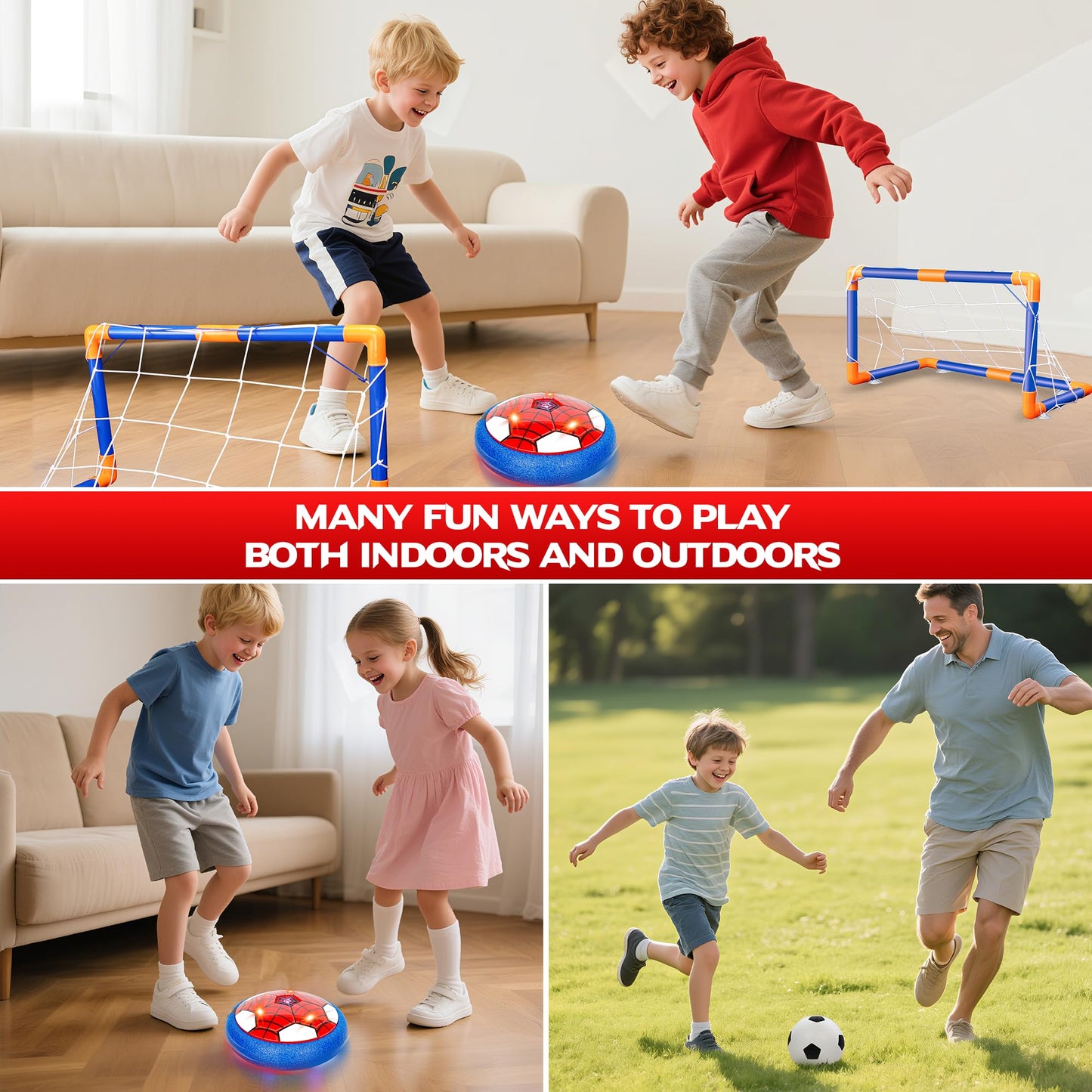 HitToys Hover Soccer Balls Toys Set for Kids, 2-in-1 Rechargeable Air Floating Football Toy Ball with Led Light, Indoor Sports Games Christmas Birthday for Old Boys Girl