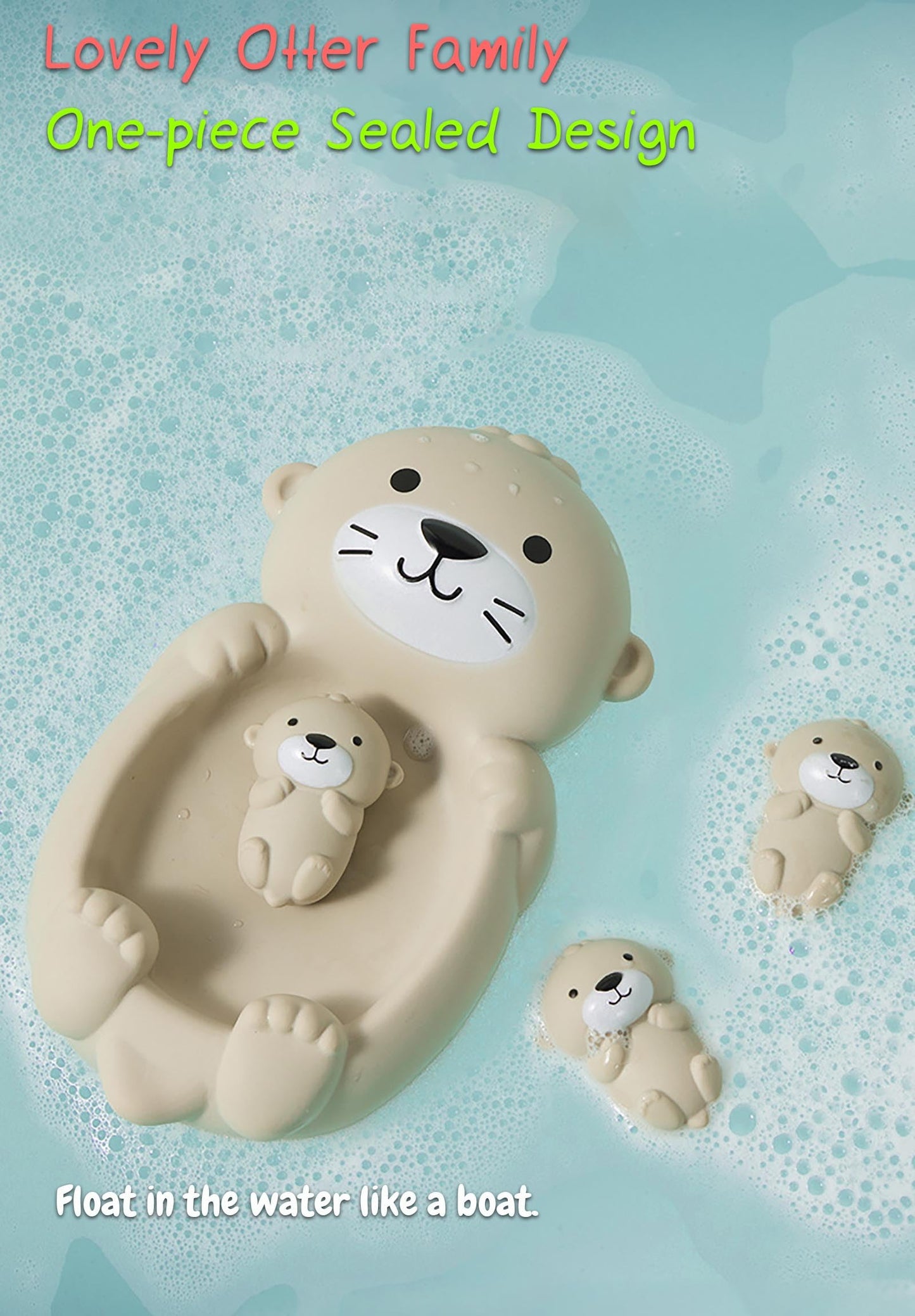 Rinnland Otter Bath Toy, Otter Family Tub Toy Bathtub Floating Toy for Kids - Soft Vinyl and ABS Plastic Material - No Hole One-Piece Design (Otter Playset + Baketball Hoop + Fishing Net + 2 Balls)