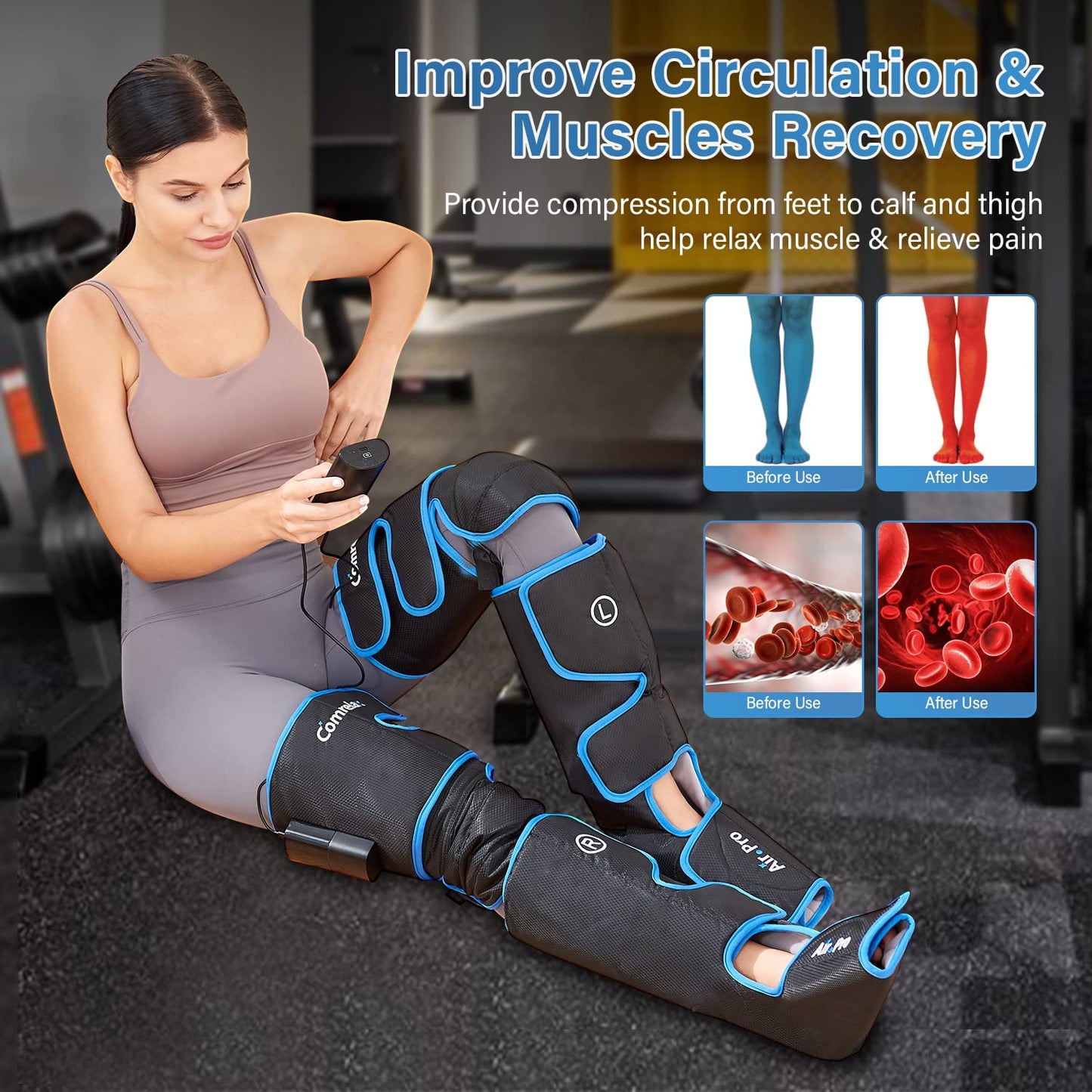 comrelax FSA Eligible HSA Approved Air Compression Leg Massager for Circulation and Recovery Full Leg Massager with Cold Therapies 3 Modes 3 Intensities Sequential Compression Device for Pain Relief