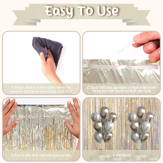 Voircoloria 3.3 x 6.6 ft Foil Fringe Backdrop Curtains, Tinsel Streamers Party Decorations, Fringe Backdrop for Birthday, Baby Shower, Gender Reveal, Graduation (3, Champagne)