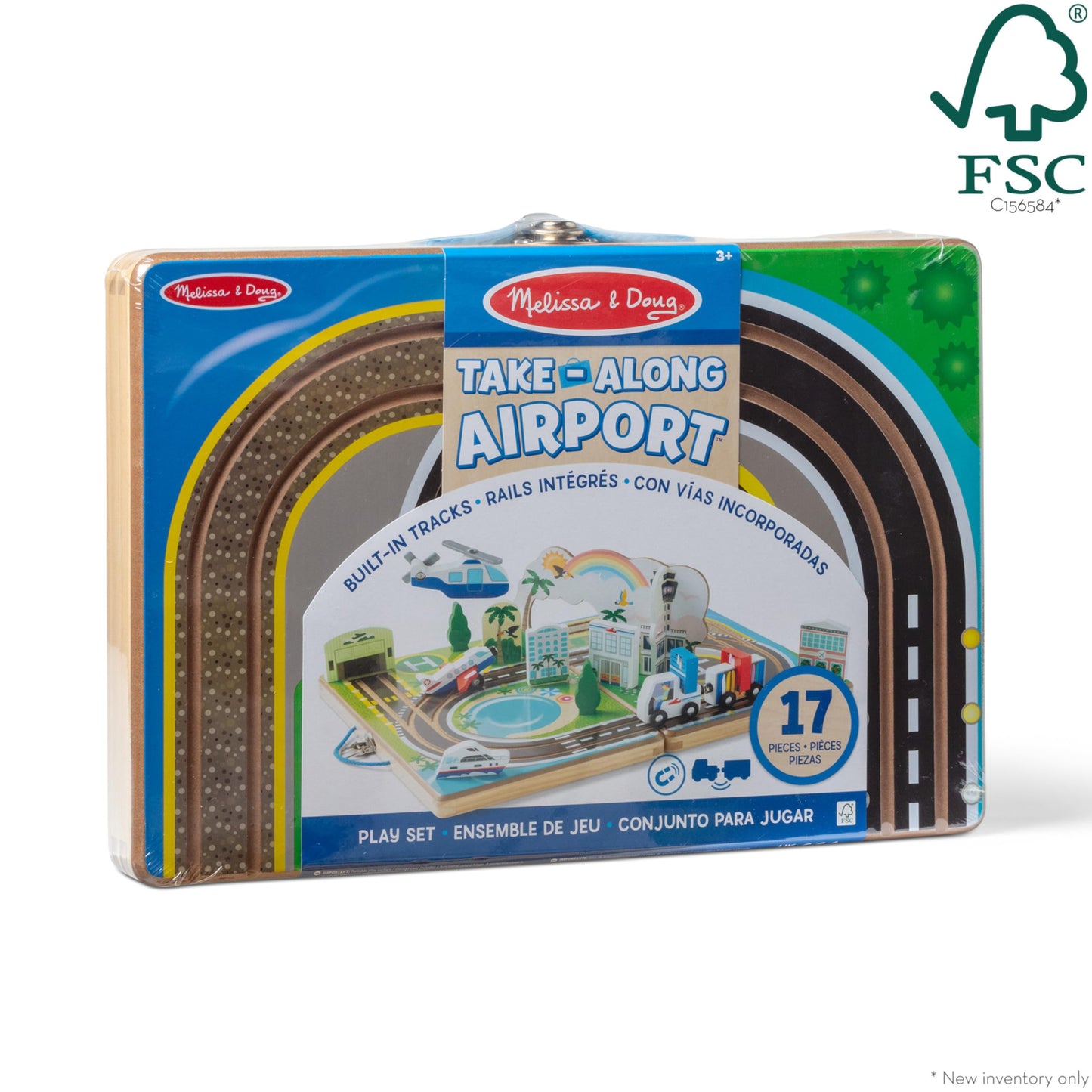 Melissa & Doug Take-Along Airport Play Set, Vehicles, Built-in Tracks for Boys and Girls Ages 3+ - FSC-Certified