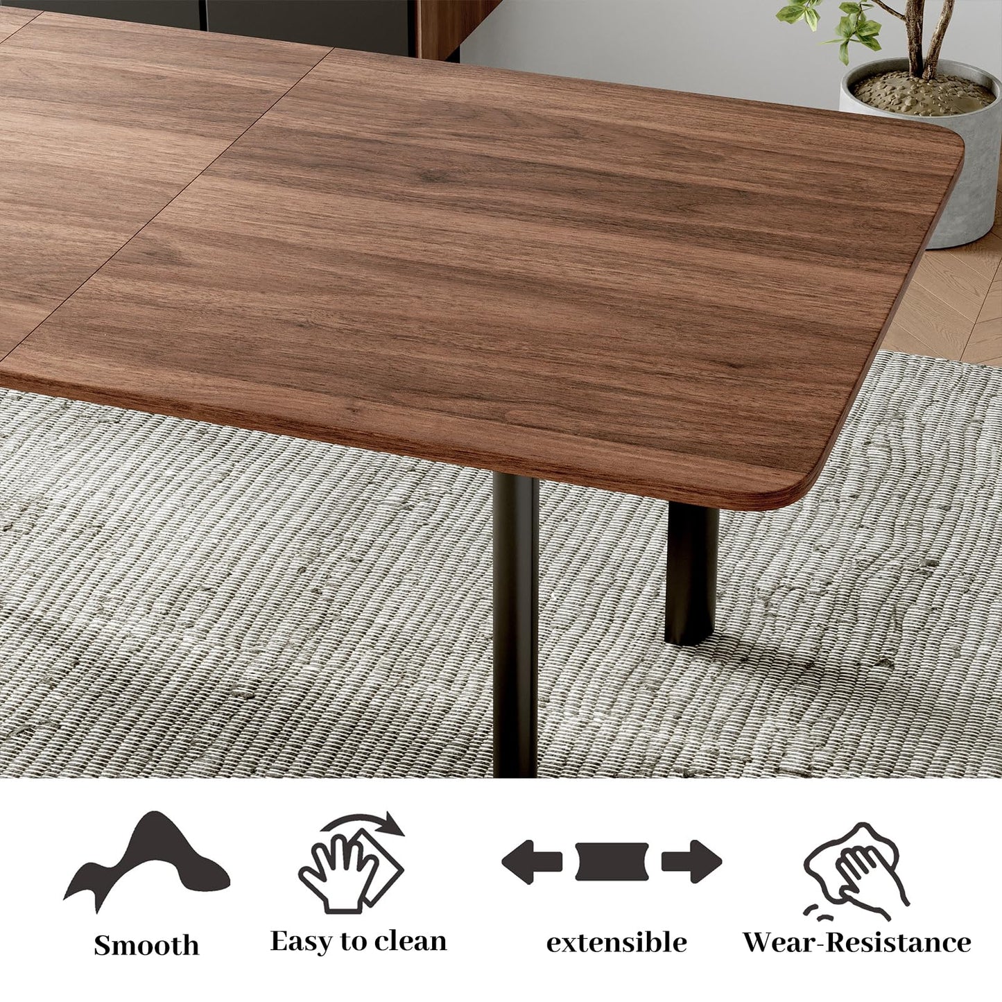 HIPIHOM 63"- 78.7" Extendable Dining Table Set for 8, Modern Kitchen Table with Dining Chairs for 6-8 Person, Thickened Expandable MDF Wooden Table with Metal Leg for Dining Room, Kitchen, Living Room