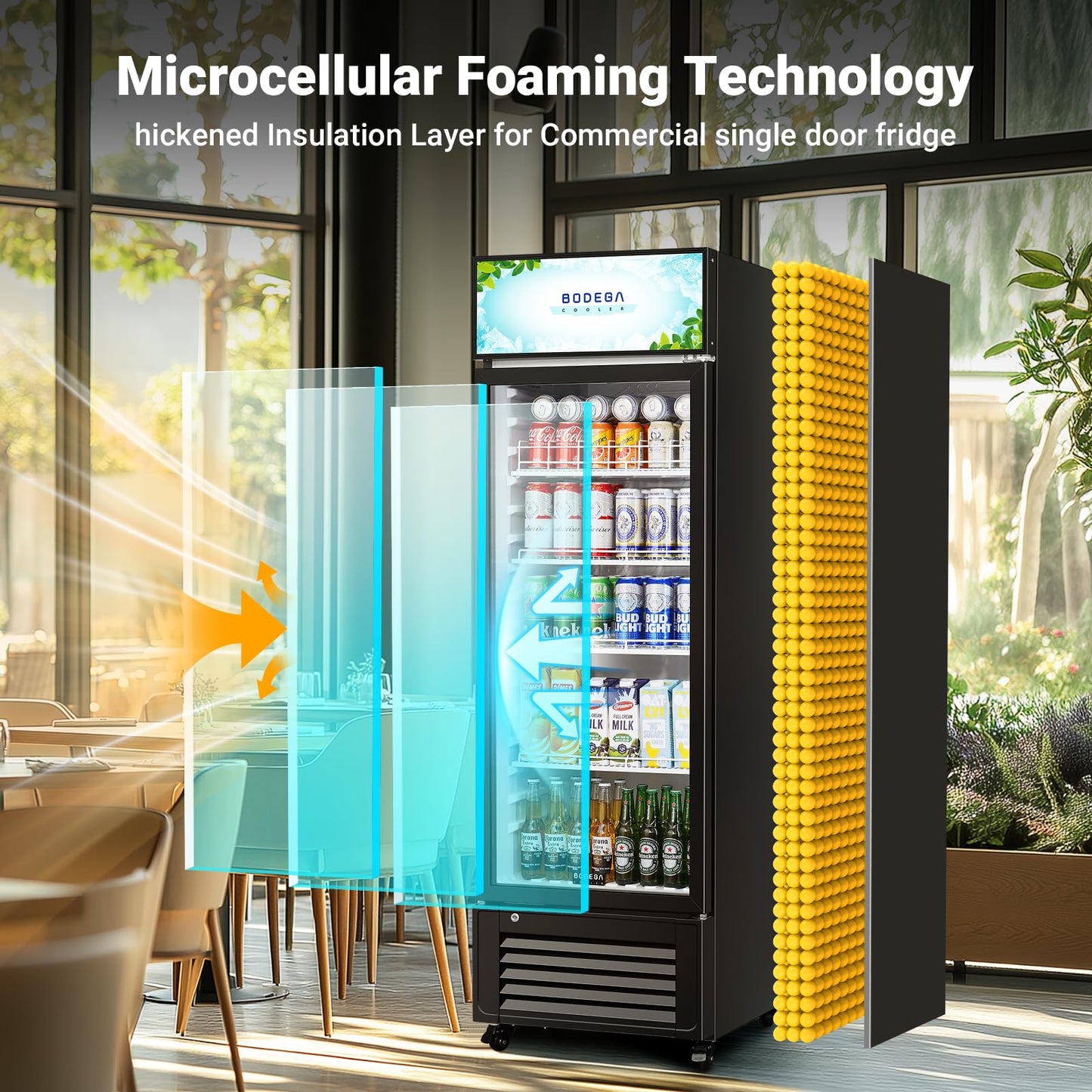 BODEGACOOLER Beverage Refrigerator and Cooler, 10.0 Cu.Ft. Commercial Refrigerator For Home & Kitchen, Office and Garage, Display Refrigerator with Adjustable Shelves and LED Light For Beer, Soda.