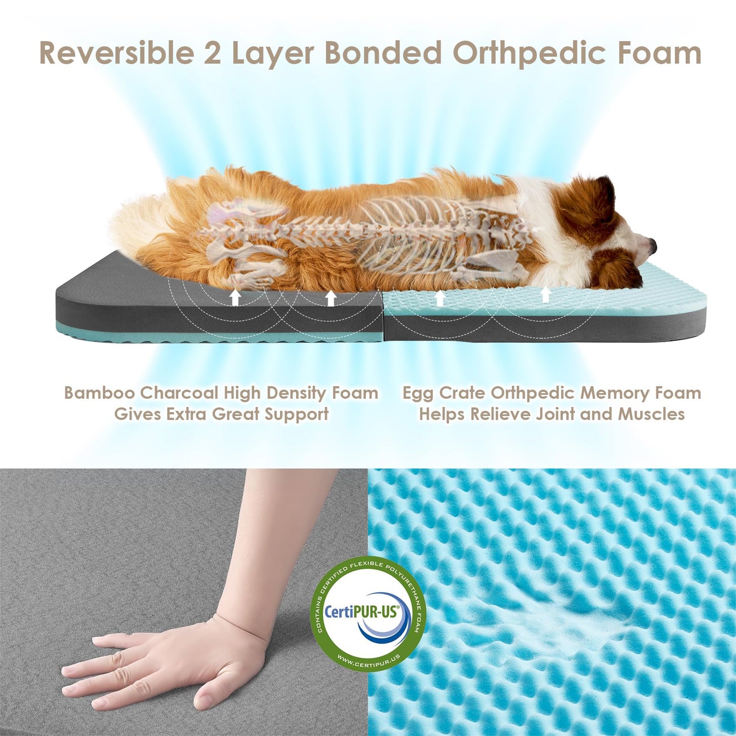 EHEYCIGA Foldable Human Dog Bed, 72"x44"x11" Orthopedic Memory Foam Human Sized Dog Bed, Waterproof Pet Bed for People, Faux Fur Pet Couch for Adult with Non-Slip Bottom, Faded Brown