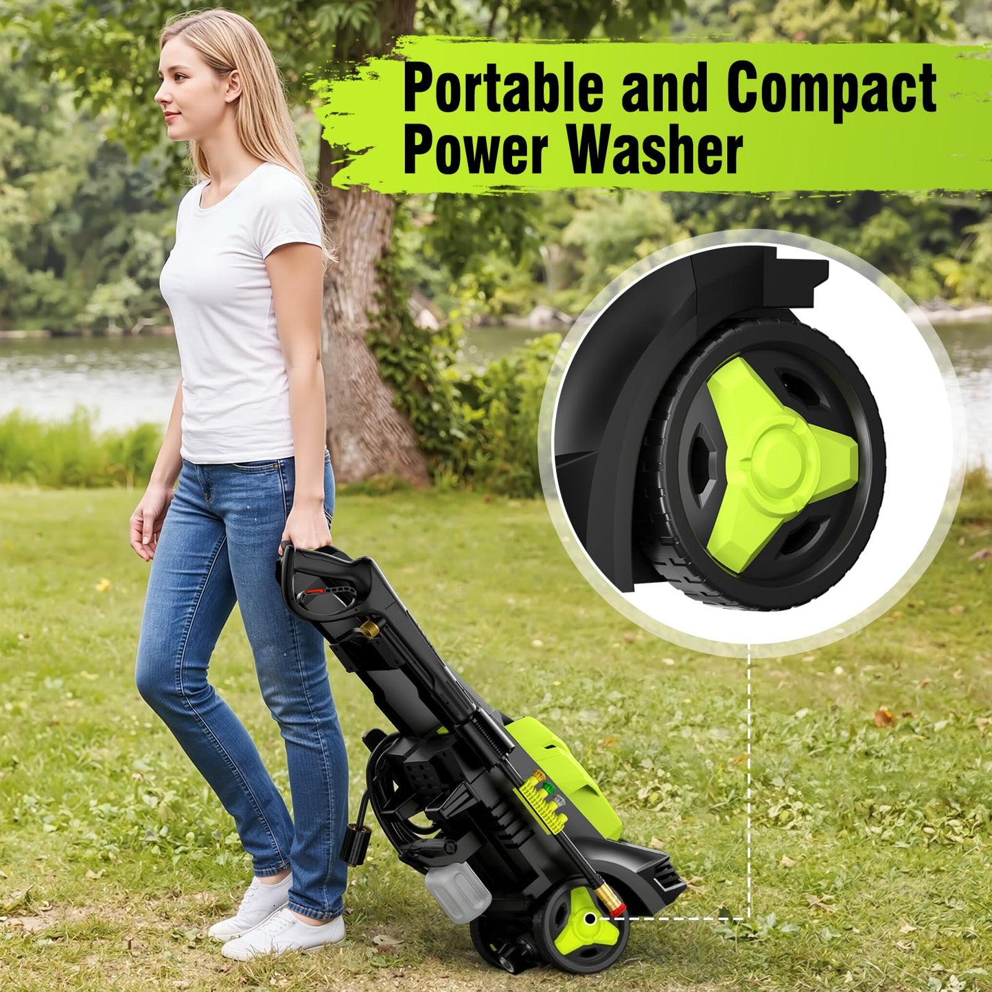 LWQ Pressure Washer, Portable Power Washer, 4 Quick Connect Nozzles, High Pressure Cleaning Machine for Car Fence Driveway Patio Washing and More
