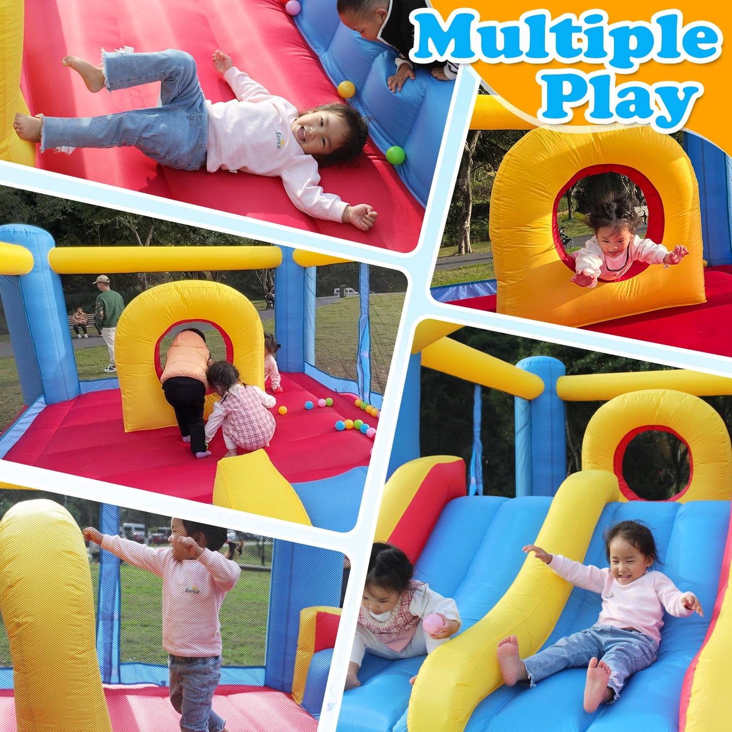 Whubefy Bounce House for Kids 3-6 Big Kids 8-12, 12.6FTx9FT Inflatable Bounce House with Blower Double Slide Obstacle, Indoor Outdoor Blow up Bouncy Castle Jump House for Family Backyard Party Gift