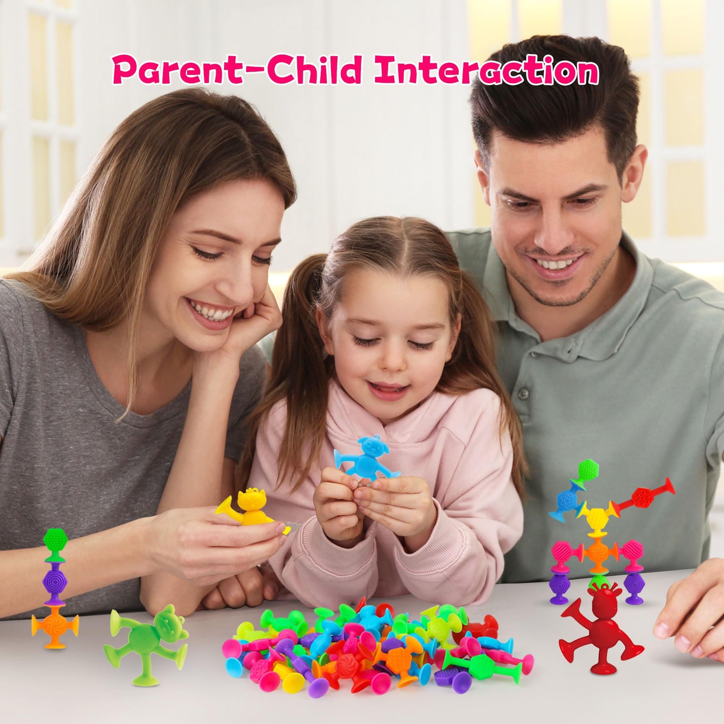Suction Cup Kids Bath Toys for Toddler Aged 3, 60PCS Animal and Textured Suckers, Montessori Sensory Gifts for Kids 4-8 Years Old, Educational Learning Building Toy