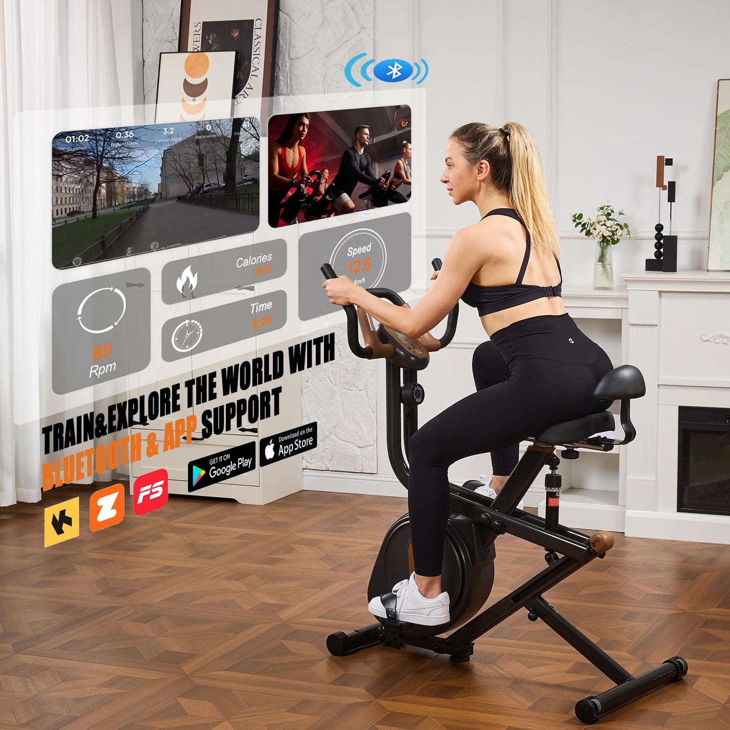 3 in 1 Exercise Bike,Squat Machine,Adjustable Magnetic Resistance Stationary Bikes for Home with App Compatible,Low Noise Indoor Cycling Bike with 300lbs Weight Capacity,Home Workout Machine