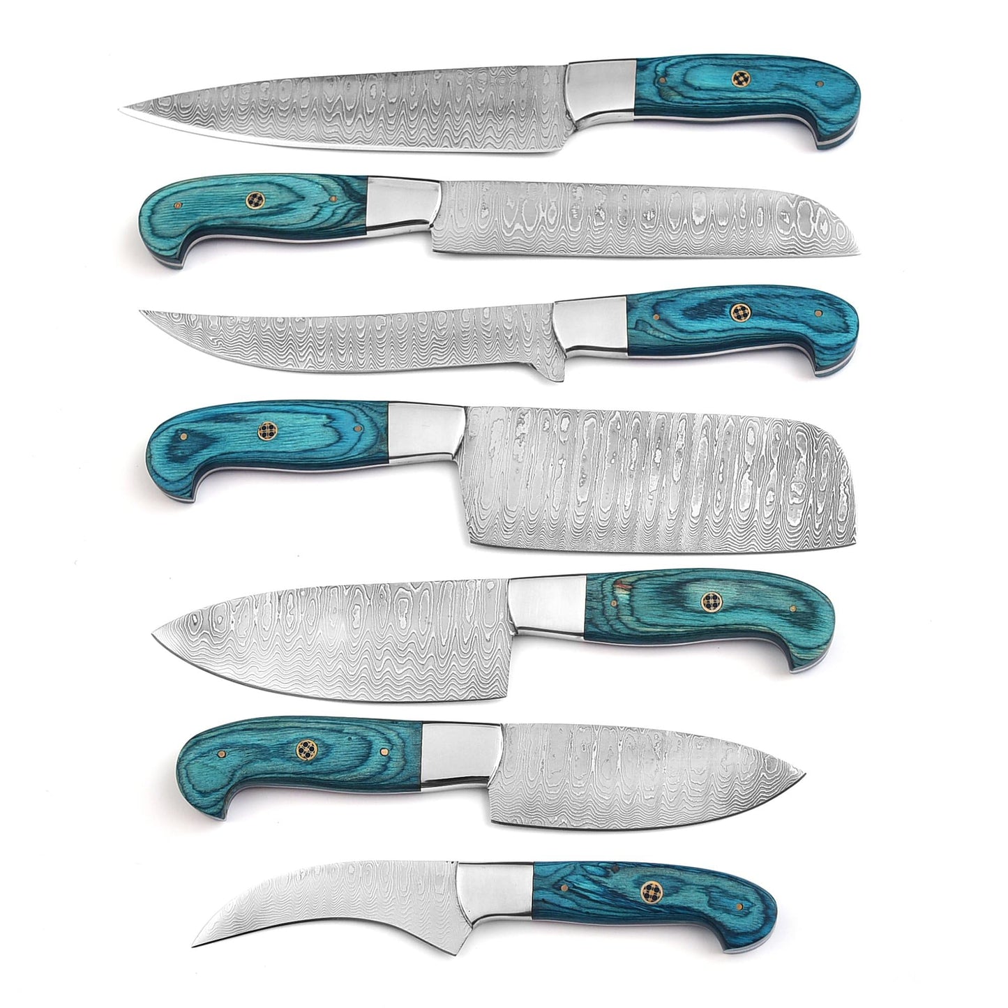 FYNCUT 101-7 Stainless Steel Damascus Kitchen Knife Set Hand Forged Butcher Chef Knife Set with Roll Bag Sharp Meat Cleaver Bone Chopper Fillet Knives for Home Camping BBQ Gift for Men 101-7 (7)