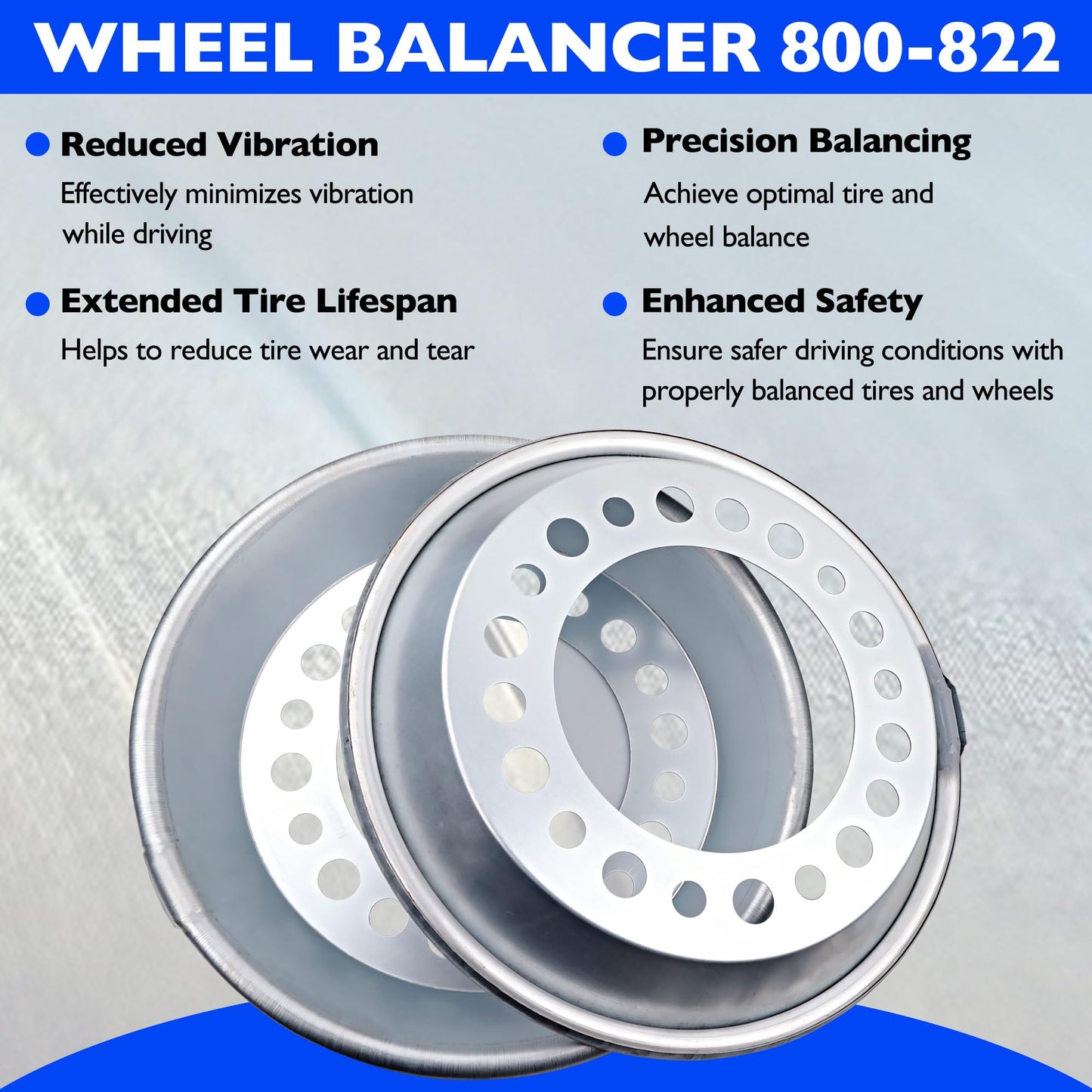 Misakomo 800-822 Wheel Balancers Fit for 22.5-24.5" Wheels, Automatic Steer Wheel Balancers for Heavy Duty Semi Trucks 2PCS Aluminum