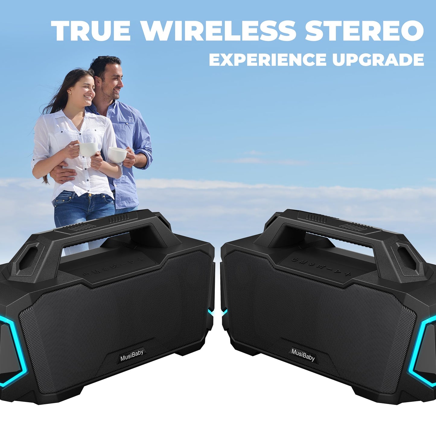 Bluetooth Speaker,Musibaby M1 Portable Bluetooth Speakers:Loud Stereo Sound with Subwoofer,Deep Bass,IPX6 Waterproof,Wireless Speaker with BT5.3,Dual Pairing,24H+ Playtime for Outdoor,Beach(Blk)