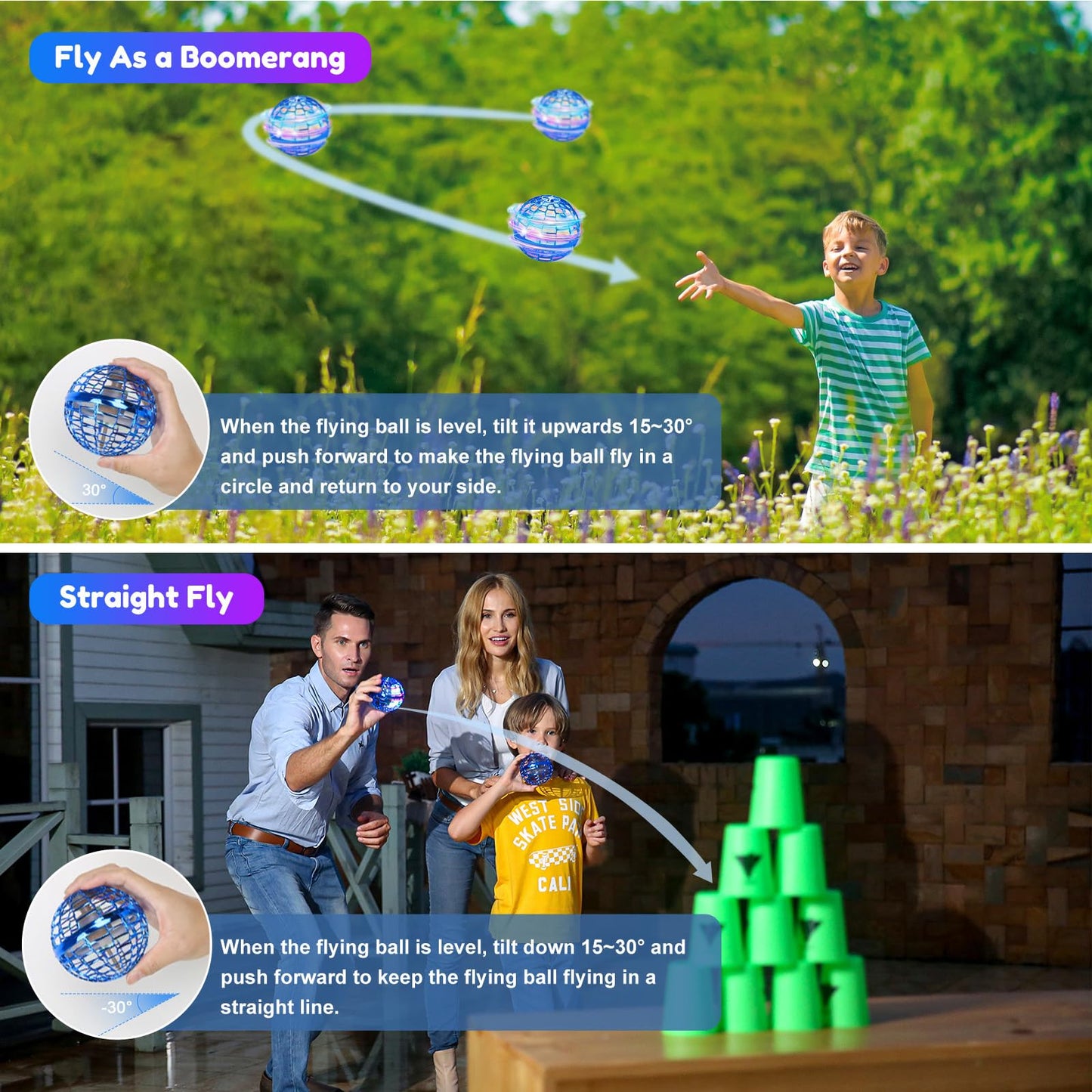 Kidsjoy Fly Orb Hover Ball Floating Boomerang Spinner Drone Balls - Cool Toys Gifts for 6-15 Year Old Boys & Girls (Blue) (Blue_01)