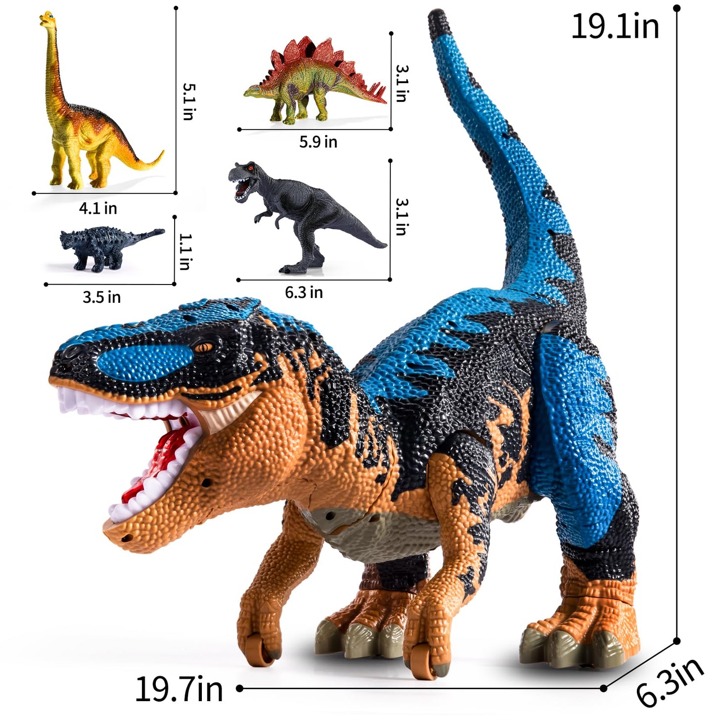 BLmukce 24" Large Dinosaur Toys for Kids 3-5, Big Dinosaur Tyrannosaurus rex Figure Toy with 10+ Dinosaurs Belly Storage, Gliding Wheels, Lights Sounds & Mist Spray – T-Rex that eats Toy for Boys Gift