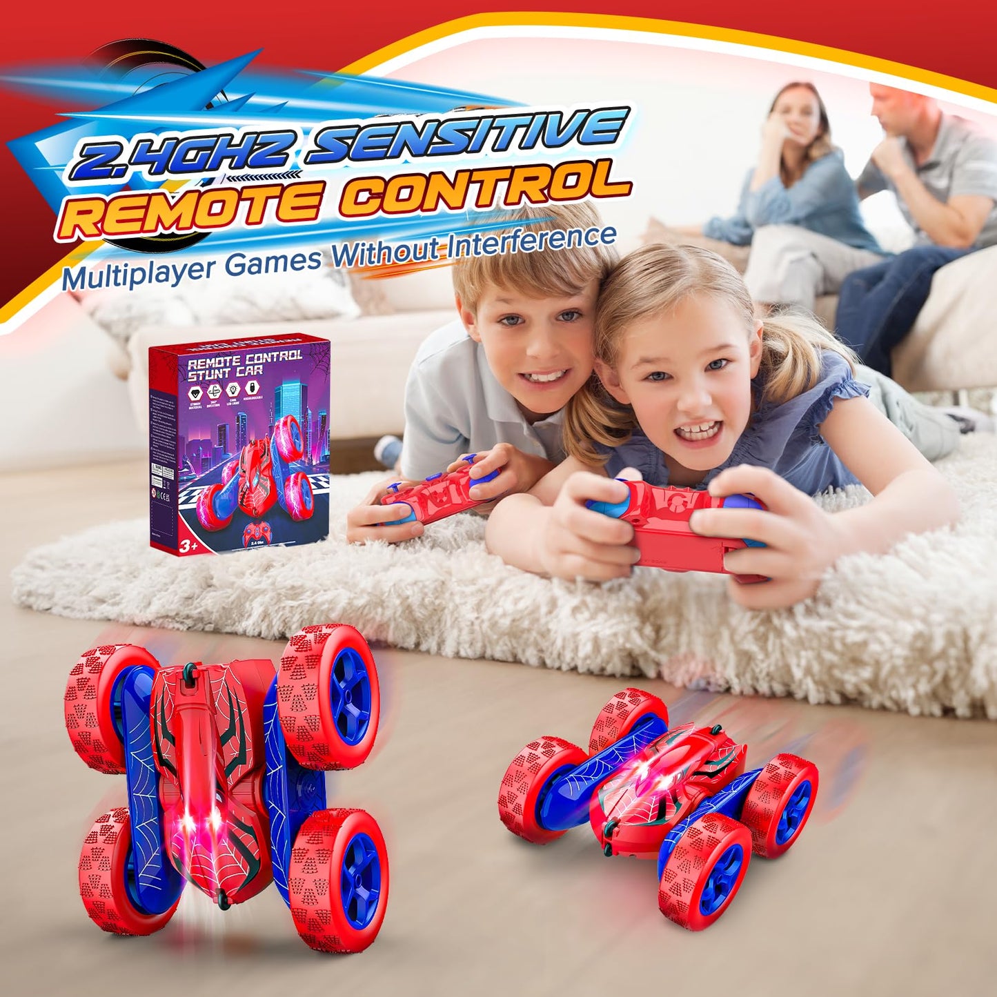 Yeriayha RC Cars Toys for 3 4 5 6 7 8 9 10 Year Old Boys,Double Sided 360° Flip 4WD Remote Control Car 2.4GHz Electric Rechargeable Toys for Ages 4-6 5-7 for Birthday Christmas Basket Stuffers