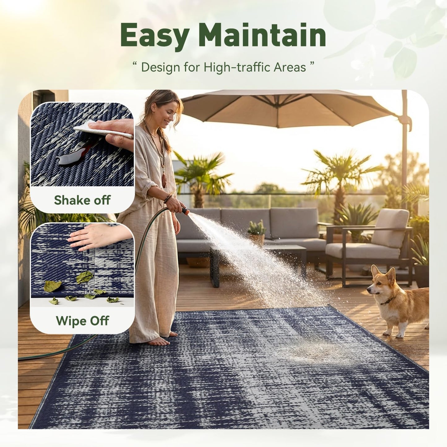 MontVoo Outdoor Rug Waterproof 5x8 ft Outdoor Patio Rug Mat Reversible Plastic Straw Outside Rug Carpet Outdoor Rugs for RV Camping Picnic Beach Balcony Porch Deck