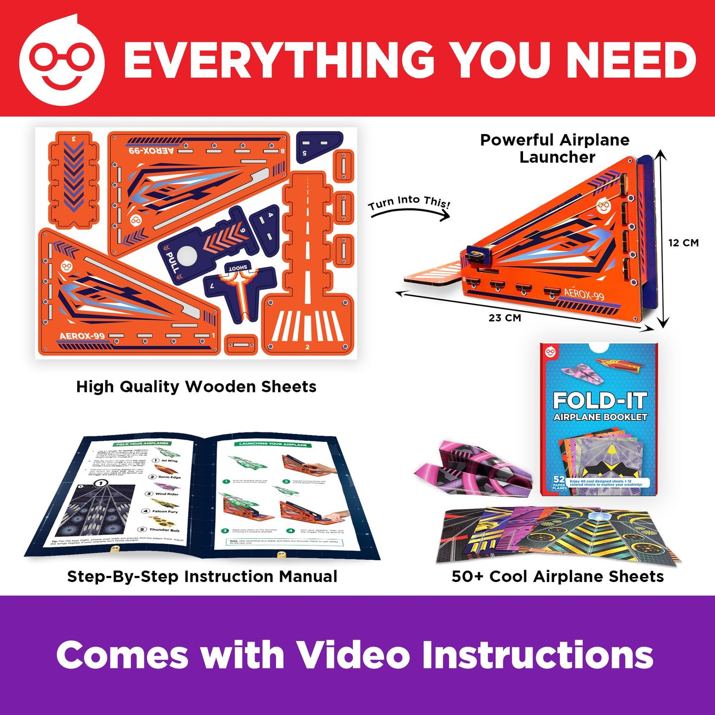 Doctor Jupiter Paper Airplane Book Kit with Launcher for Kids Ages 6+ | Toys for 6,7,8,9,10,11,12 Year Old Boys, Birthday Gift Ideas | DIY Craft Activities, 50+ Paper Airplanes