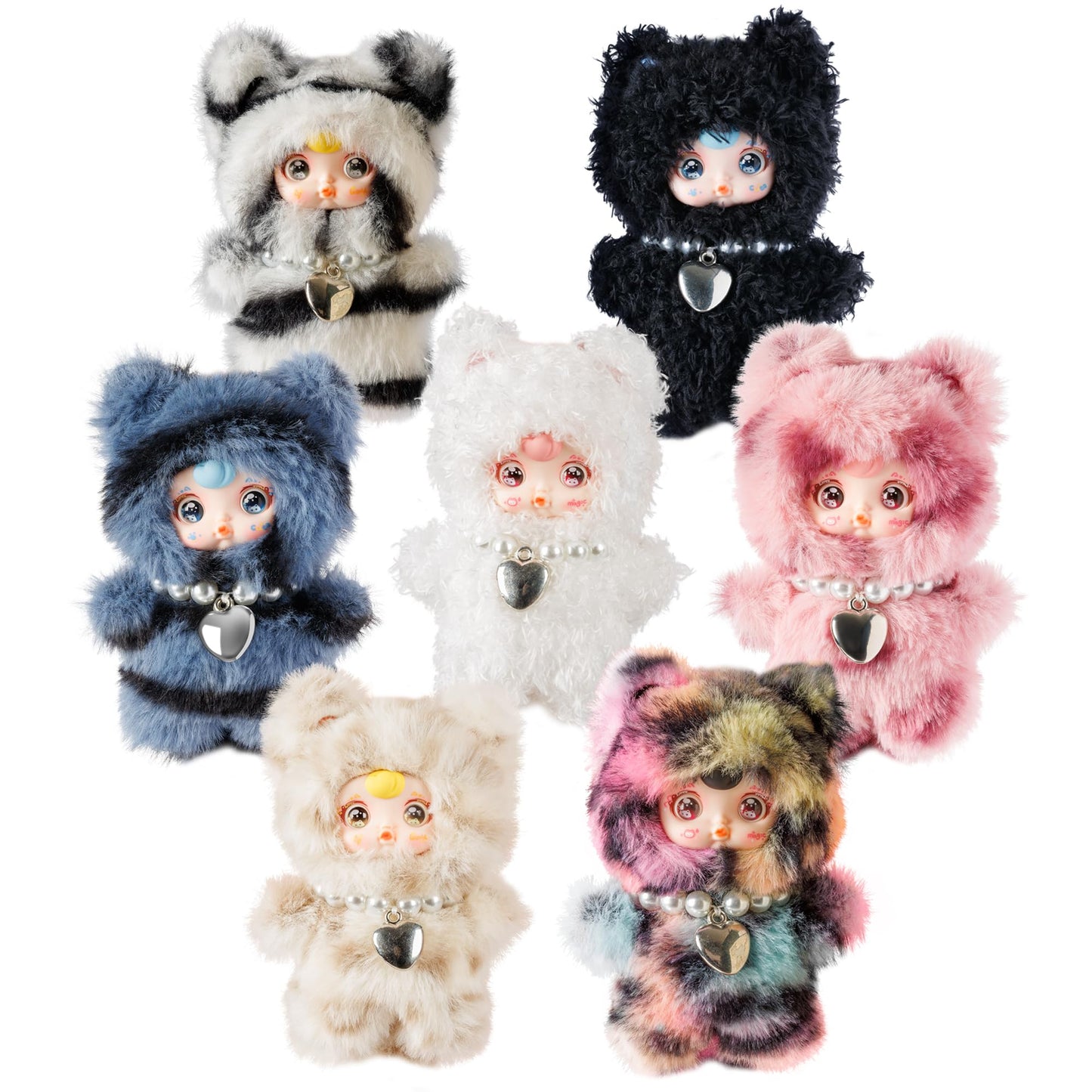 Plush Blind Box, Kawaii Cute Mini Plush Doll Keychain, Random 1 of 7 Styles with Secret Edition, Movable Eyes Design, Collectible Plush Figure Toys, Gift for Kids Girls Teens & Adults (Single Box)