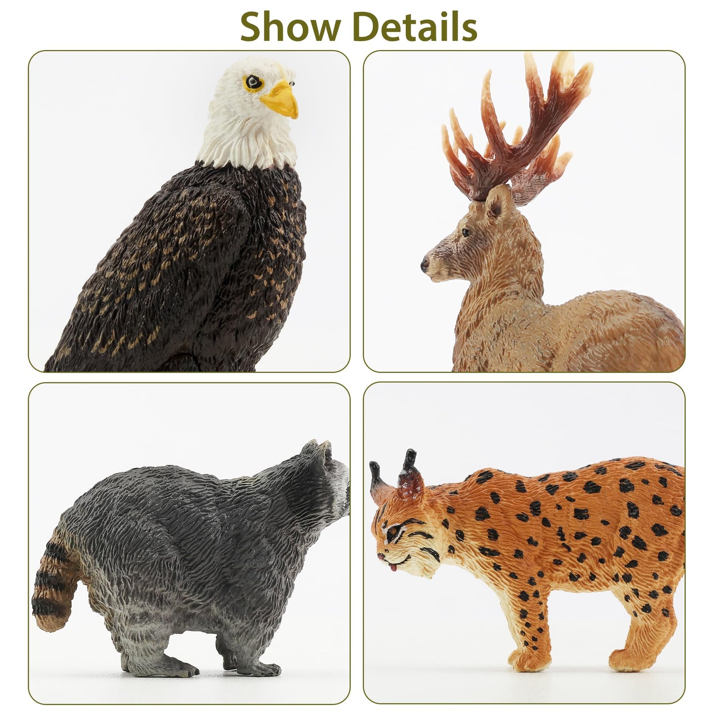 Toymany 12PCS North American Forest Animal Figurines, Realistic Jungle Zoo Animal Set Includes Moose,Cougar,Wolf,Bear,Eagle,Deer Educational Toy Cake Toppers Christmas Birthday Gift for Toddlers