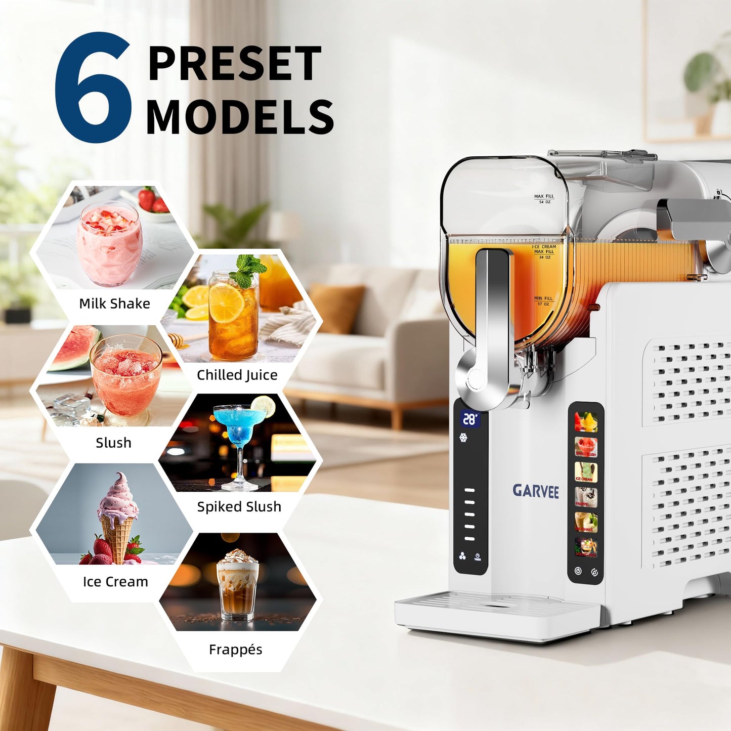 Garvee Slushie Machine for Home - 88 oz Ice-Free Frozen Drink Maker, Self-Cleaning Function with 6 Preset Programs for Margaritas,Ice Cream,Compact Size Slushy Machine,White