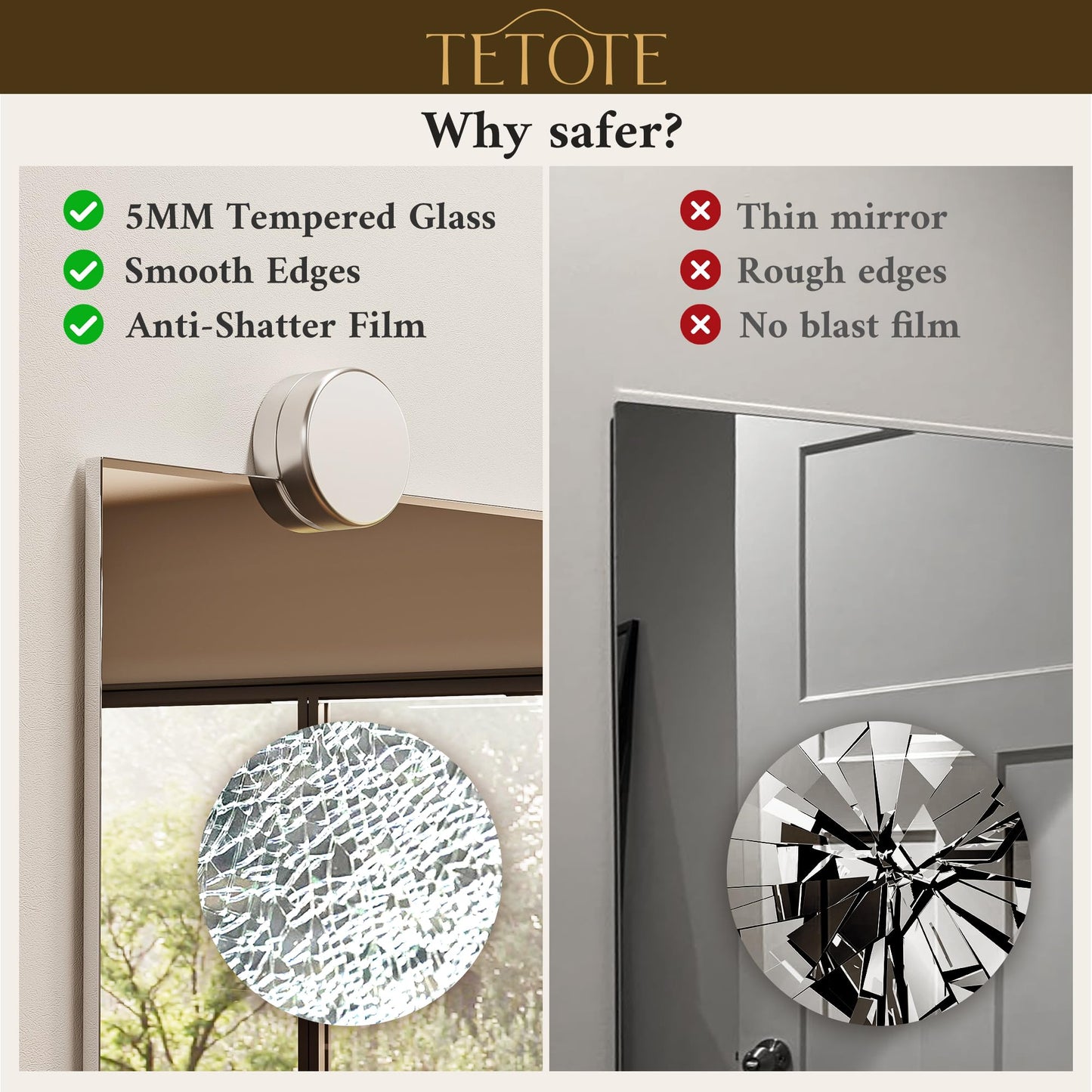 TETOTE Home Gym Mirror 48" x 24" x 2PCS, Large Full Body Mirror for Fitness, Yoga, Dance, Wall Mounted for Garage, Dance Studio, Bedroom, Oversized Frameless, 2 PCS