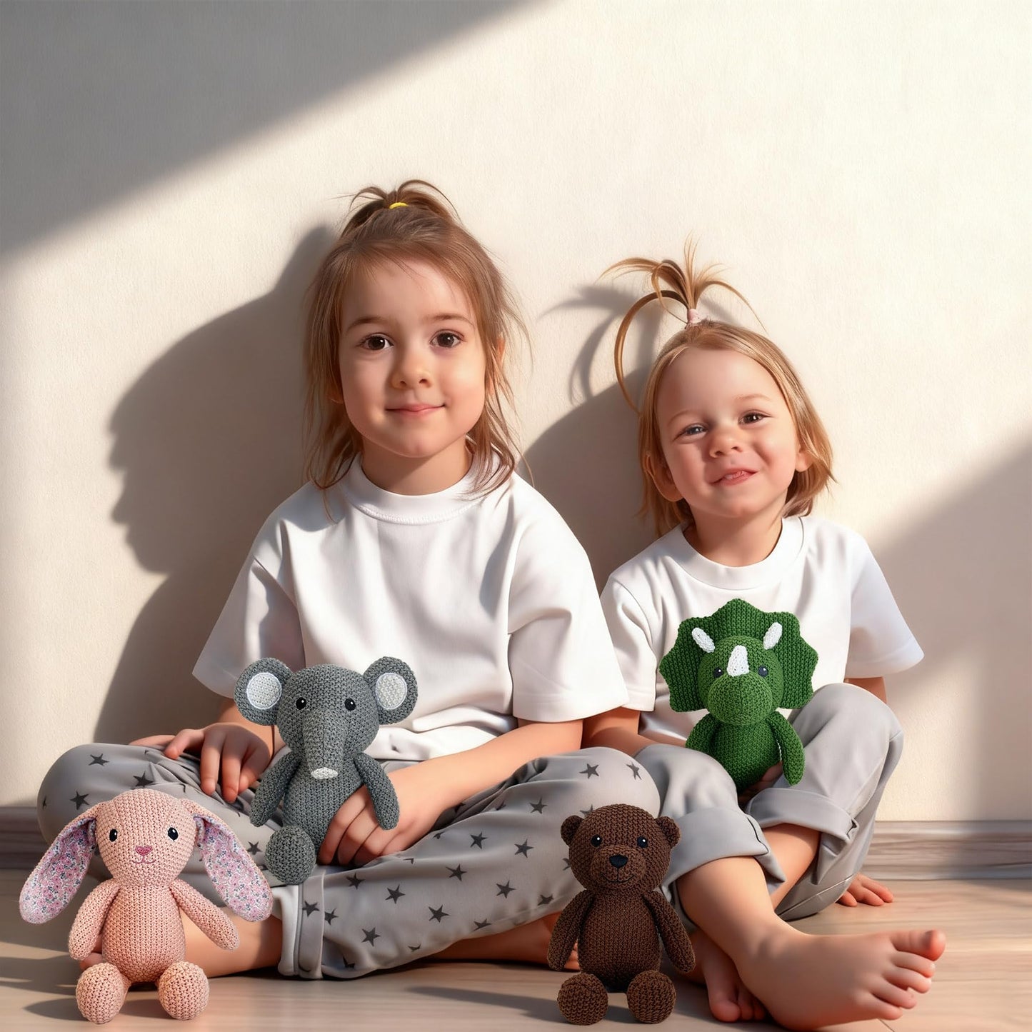 JUSTQUNSEEN Realistic Buuny Stuffed Animals, 11 inch Crochet Stuffed Animal Toys for Babies, Birthday and Easter Gifts for Girls and Boys, Knitted Cute Toy and Soft Plush Pink Rabbit Toys