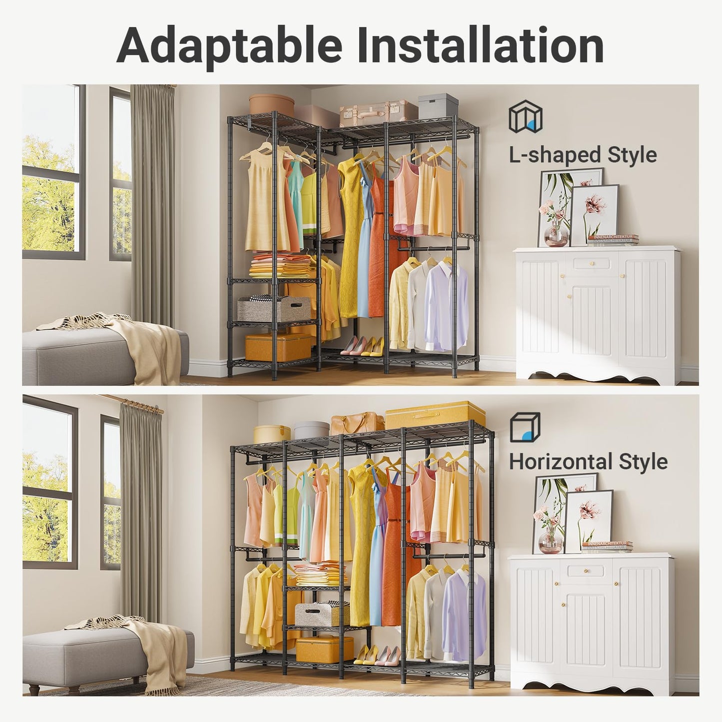VIPEK V40C Medium Covered Clothes Rack, Freestanding Clothing Rack with Black Oxford Fabric Cover for Hanging Clothes, Adjustable Portable Closet Wardrobe for Bedroom & Walk-in Closet, Max Load 900LBS
