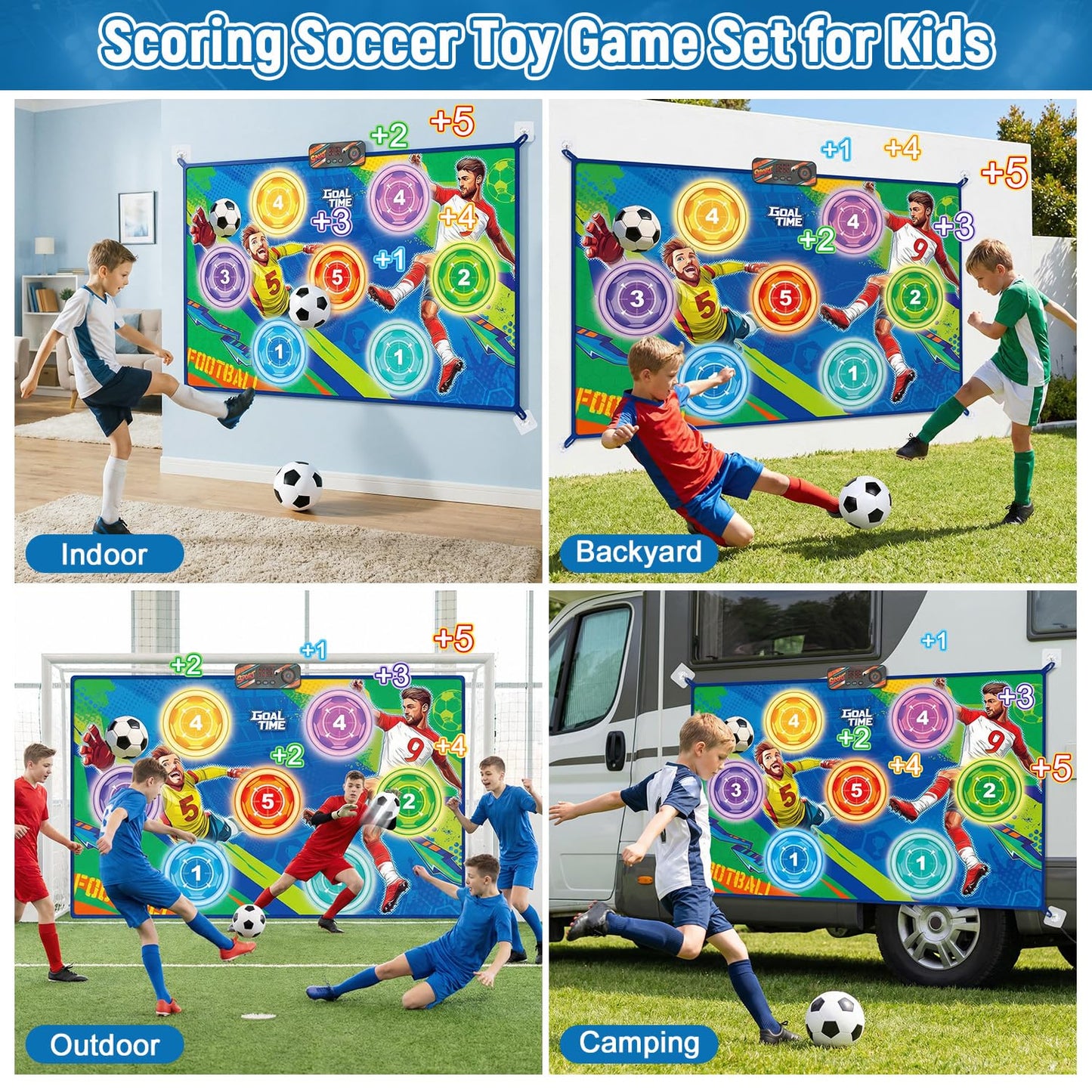 WUPIOS Electronic Scoring Soccer Toy Game Mat Set for Kids, Indoor Outdoor Toss Soccer Target Game with Real-Time Score, 2 Soft Soccer & Goal, Birthday Gifts for 3-5/6-8/8-12 Years Old Boys Girls