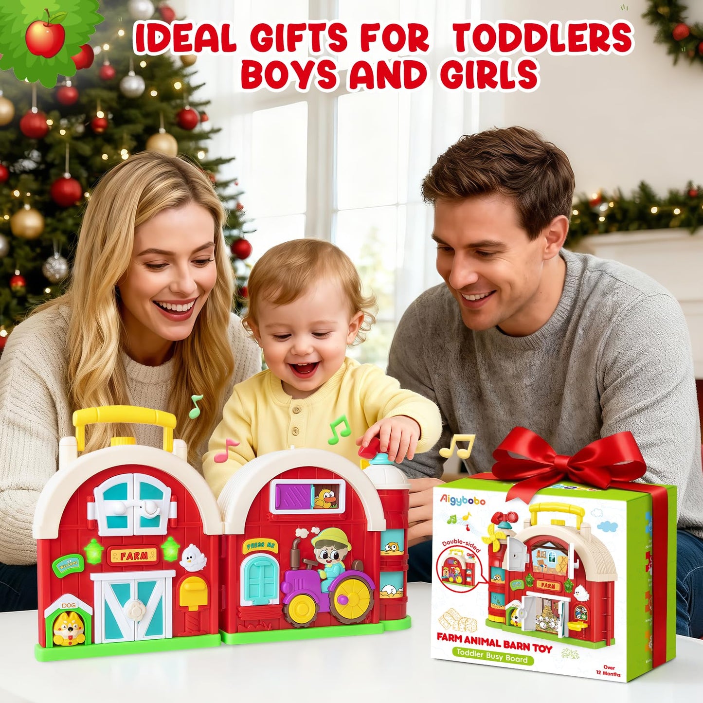 Toddler Toys for 1-2 Year Old Boys & Girls, Farm Barn Montessori Busy Board, Early Educational Toy for Kids 1-3, Motor Skills Developmental Toy for 12-18 Month, Christmas Birthday Gift for Aged 1+