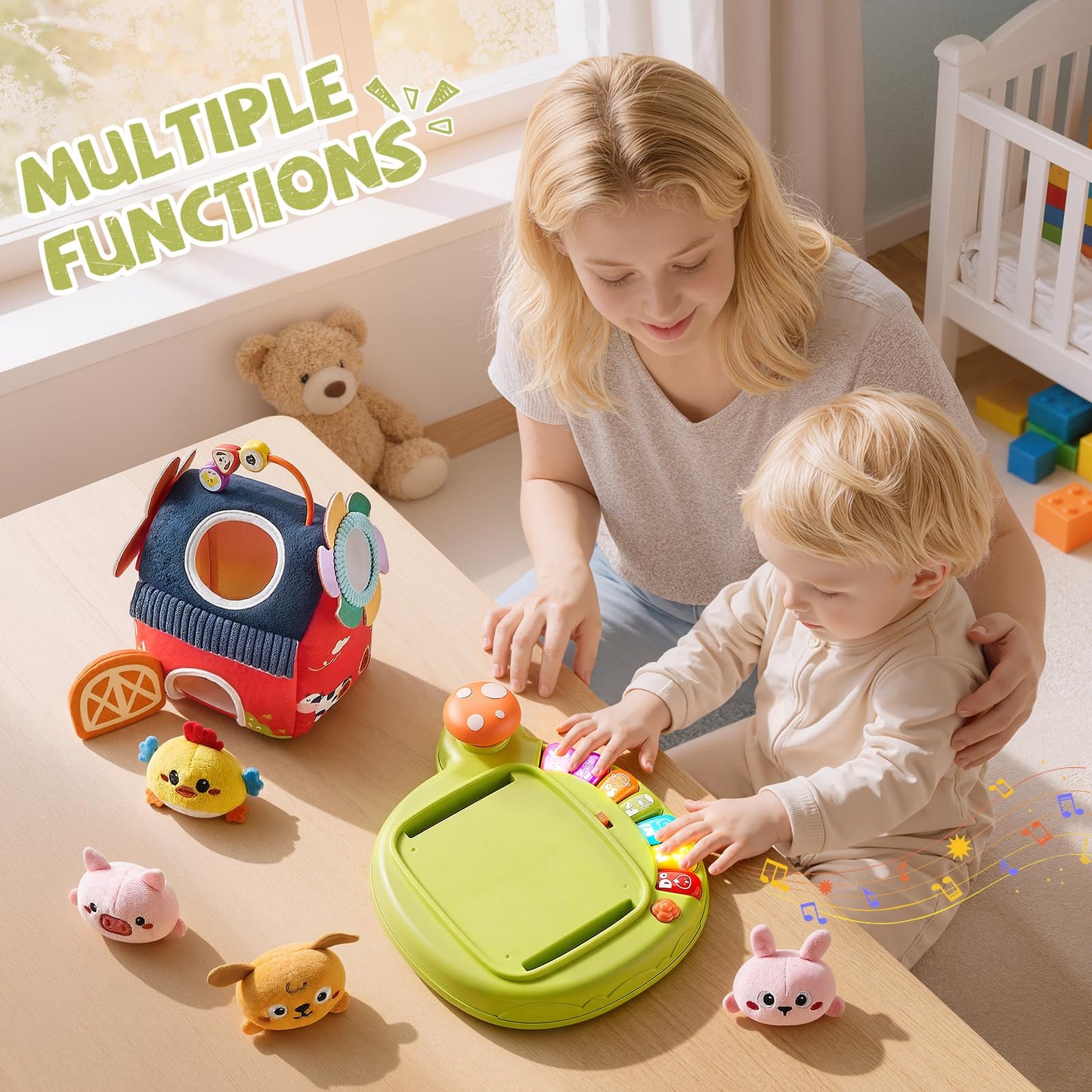 Ozega Baby Toys 6-12 Months, Musical Toys for 1 Year Old, Stuffed Farm Animals for Baby, 6 7 8 9 10 12 Month Old Baby Boy Girl Gifts, Sensory Montessori Toys for 1 Year Old